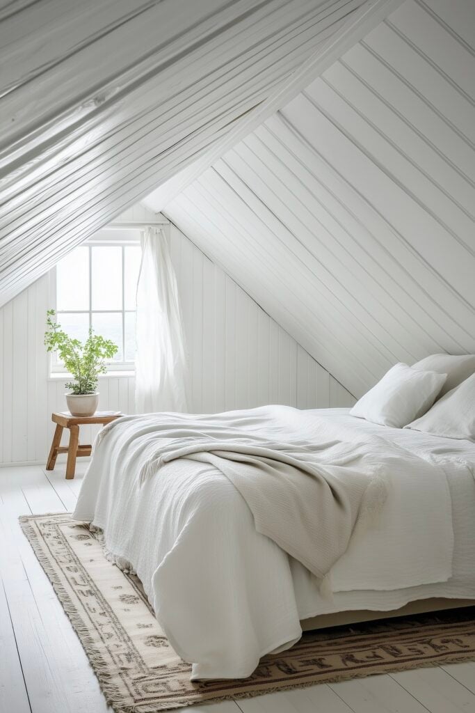 critères intérêts d'un surmatelas chambre sous combles total look blanc