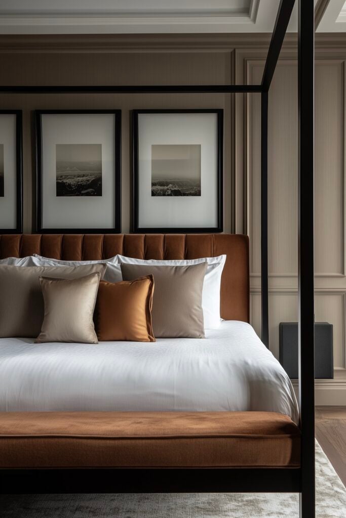 lit baldaquin déco beige ocre marron