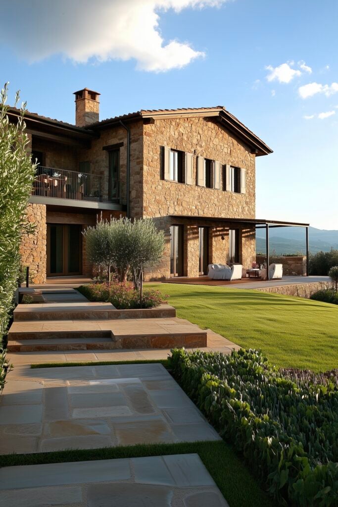 maison villa en pierres style Toscan moderne