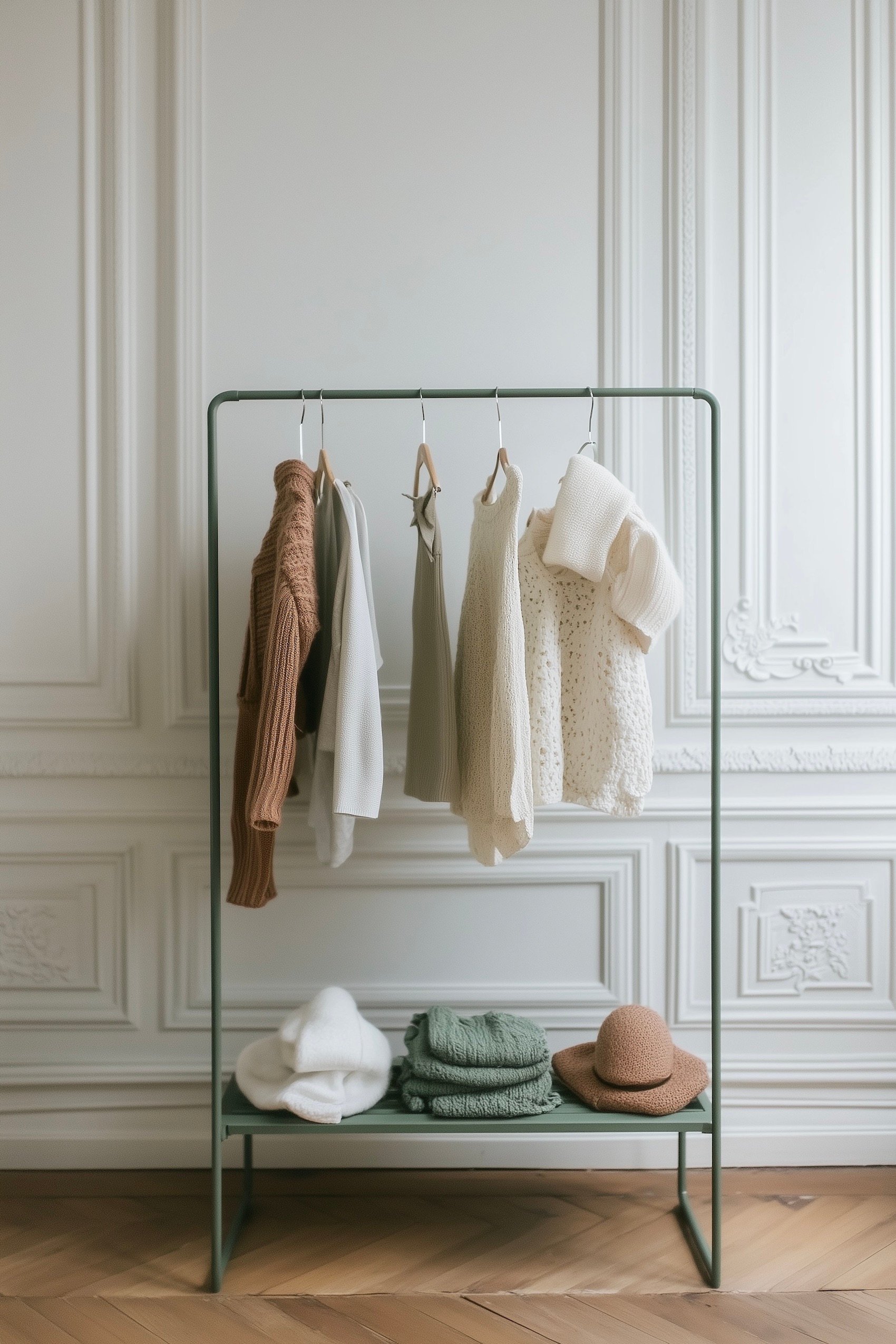 penderie ouverte fer vert céladon minimaliste