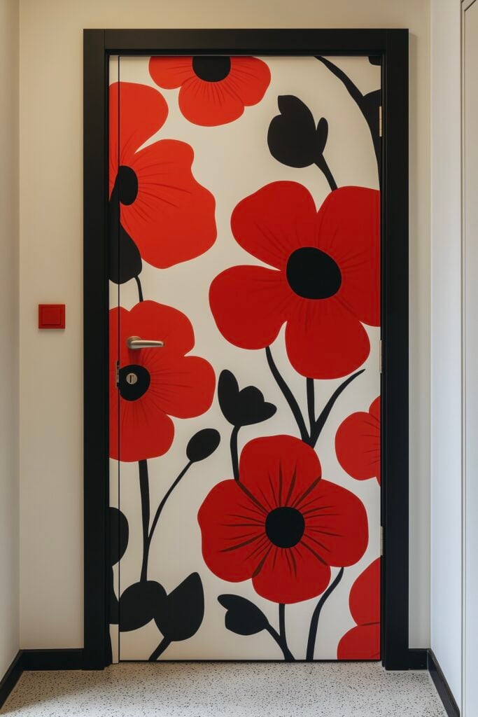 personnaliser porte autocollant géant coquelicot diy