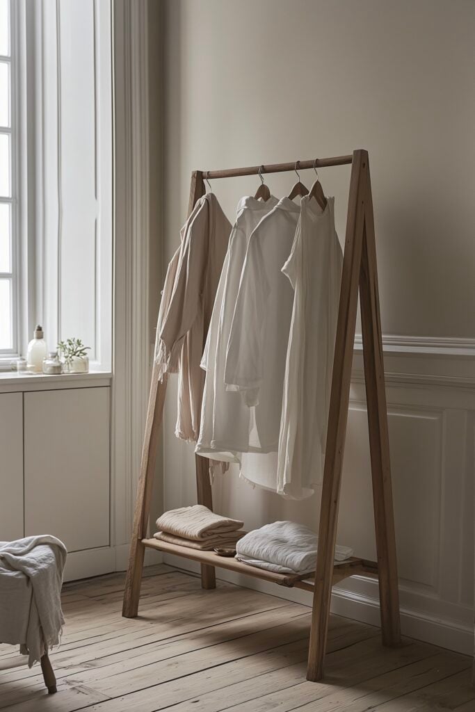 rangement minimaliste étendoir linge bois