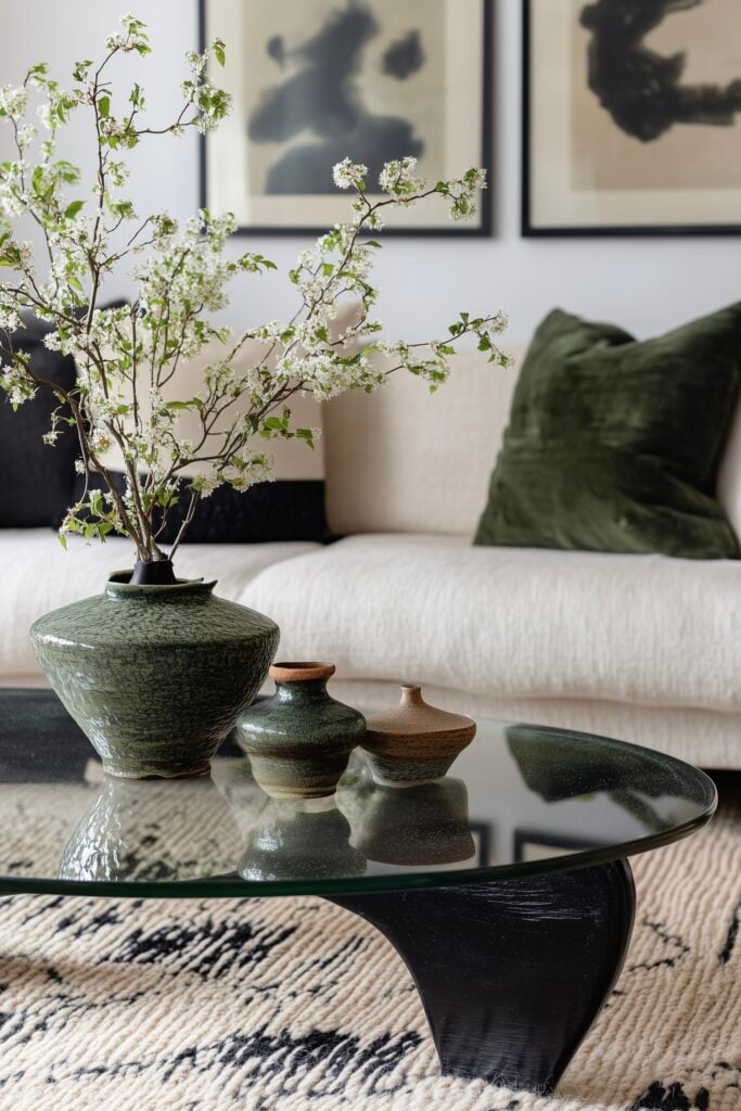 salon beige vert nature zen moderne japandi