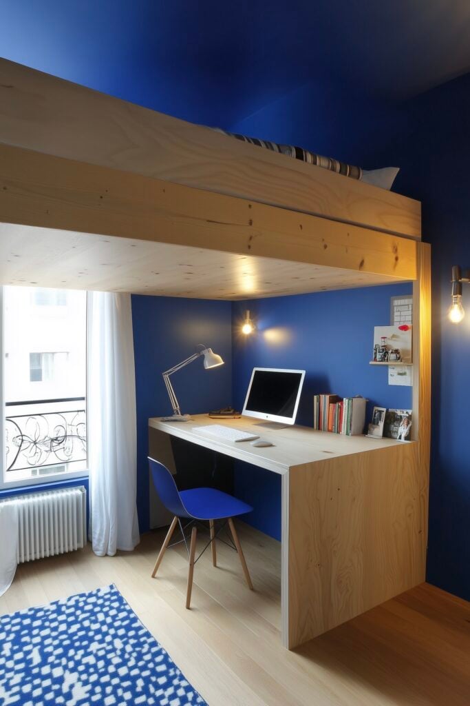 aménagement chambre ado mur bleu Klein