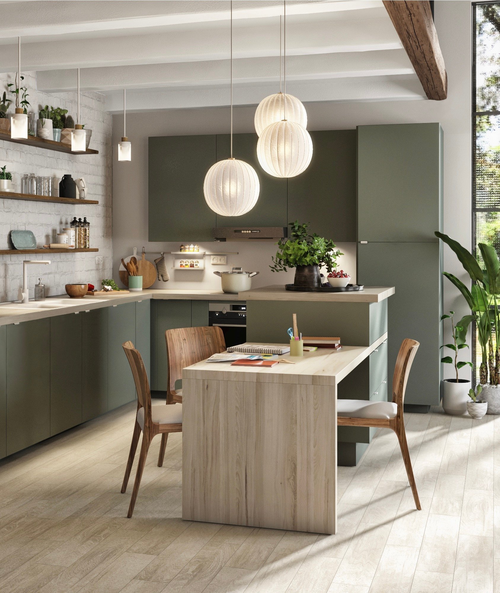 cuisine Leroy Merlin effet bois vert mat