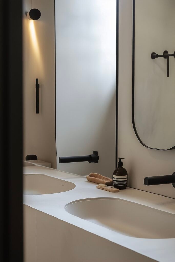 salle de bains ciment béton coulé miroir minimaliste