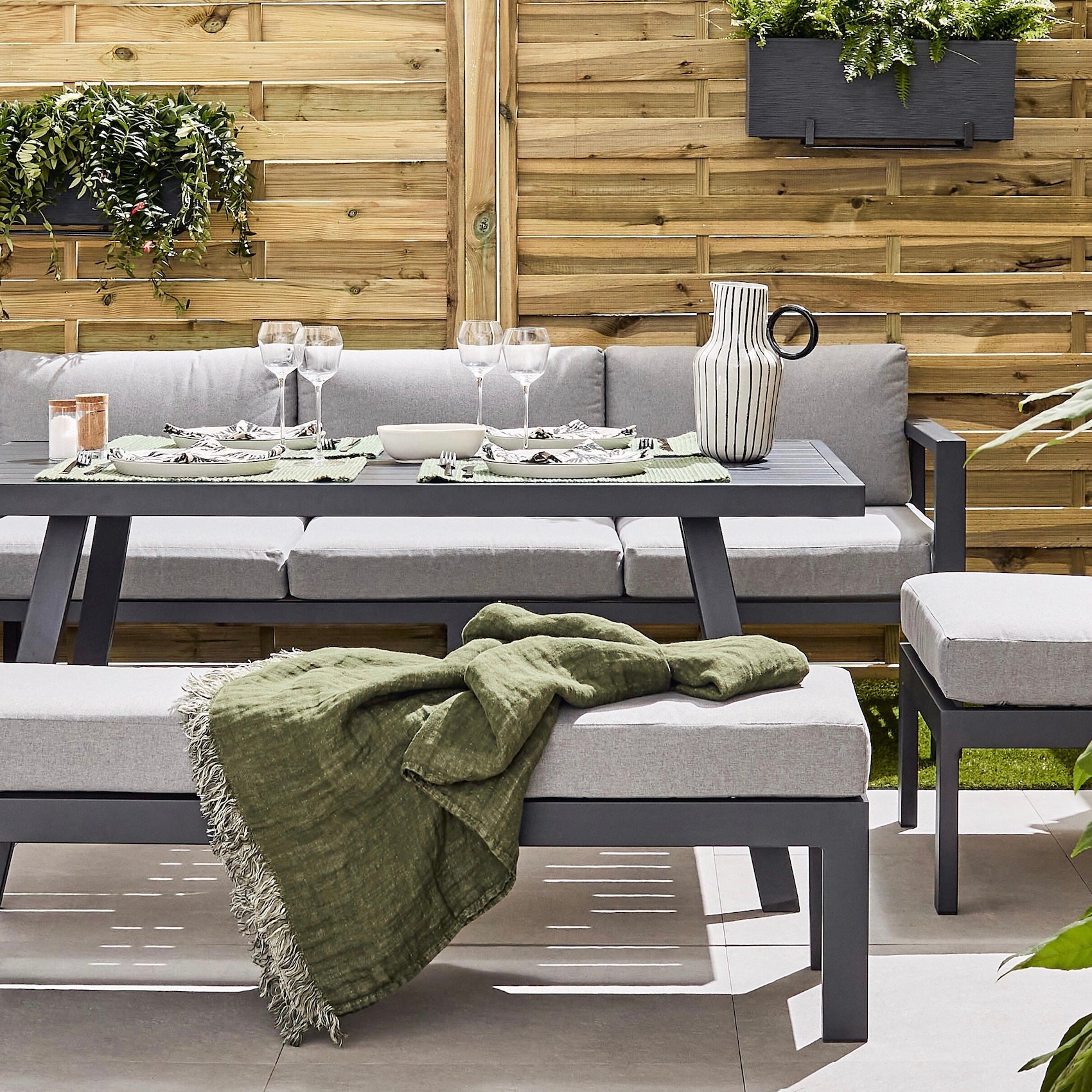 table repas aluminium gris banc extérieur moderne confortable