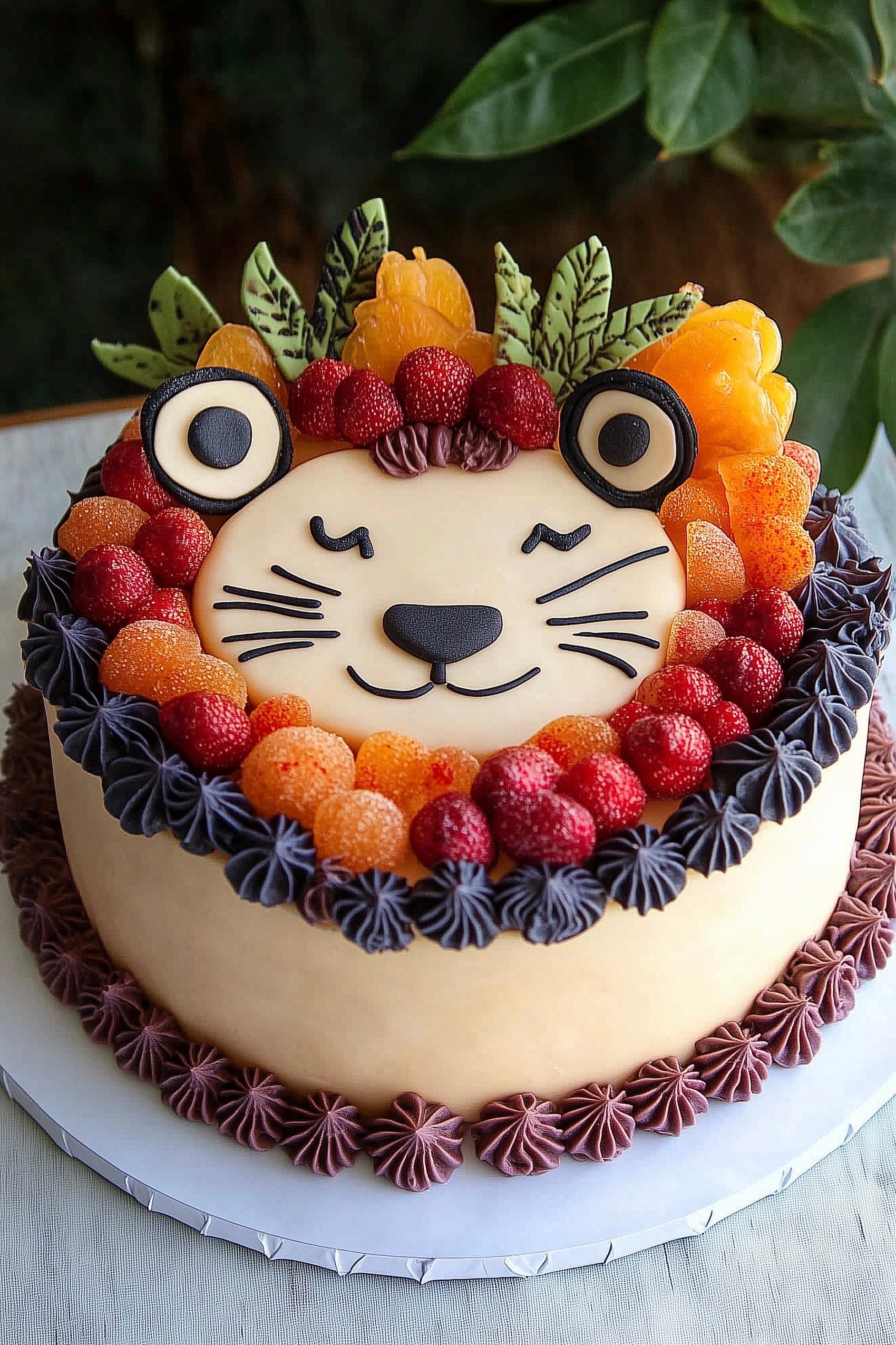 gâteau forme silhouette lion fruit