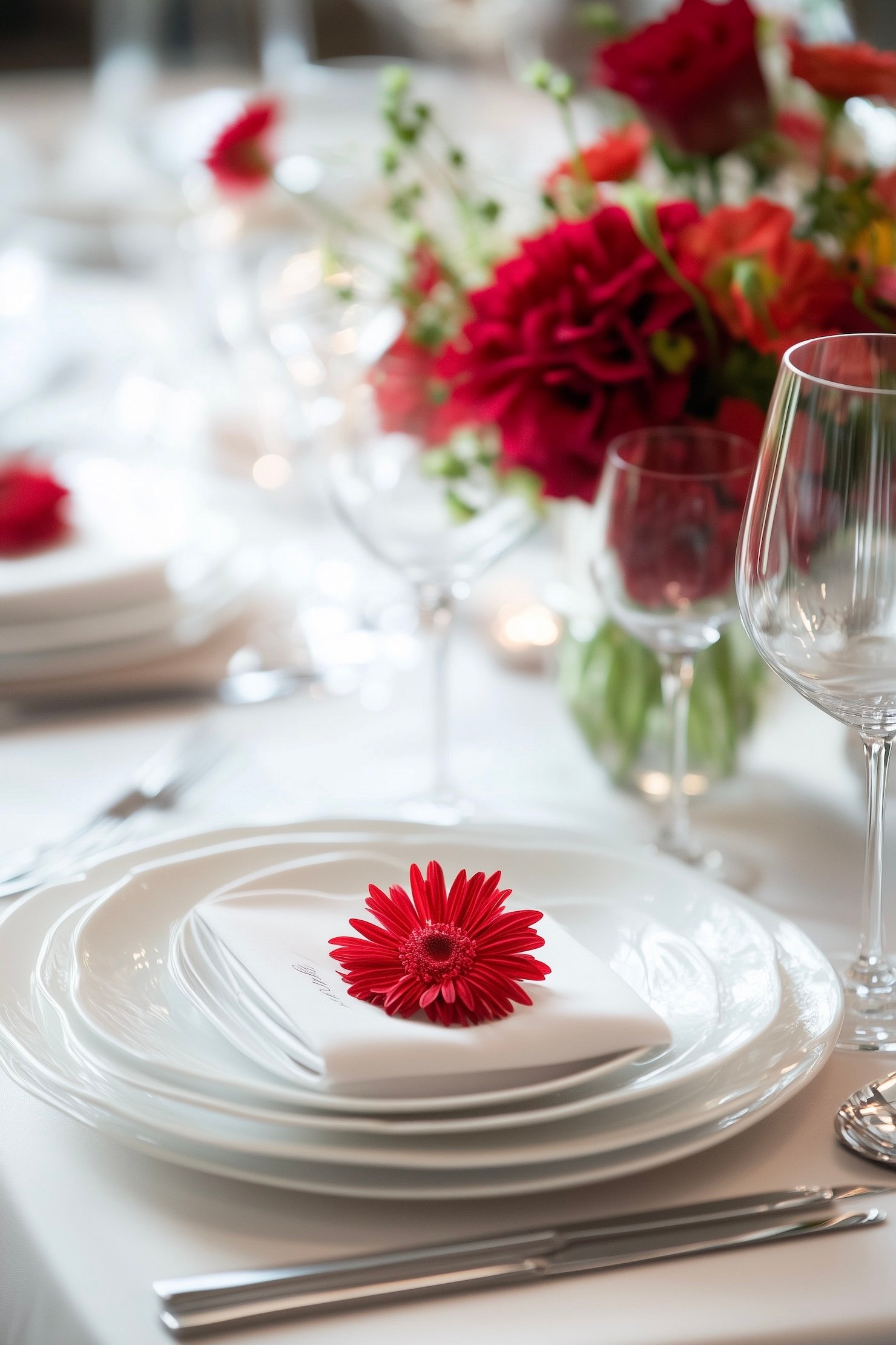 inspiration table mariage sobre blanc rouge élégant