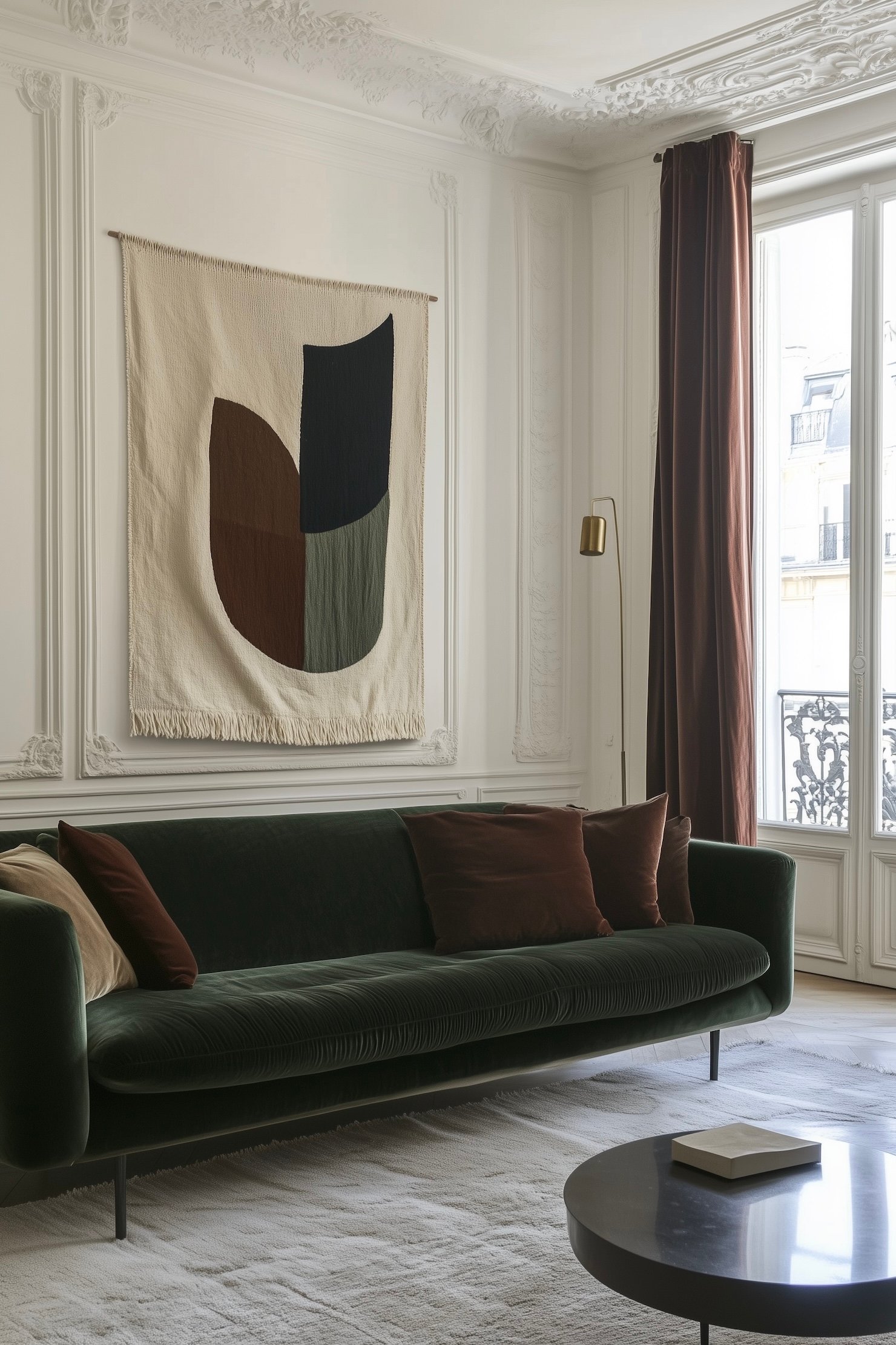 intérieur velours marron vert décoration