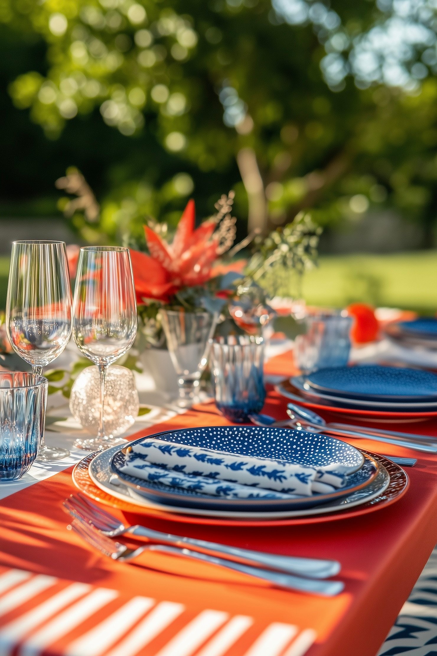 repas chic en extérieur coloré toile cirée