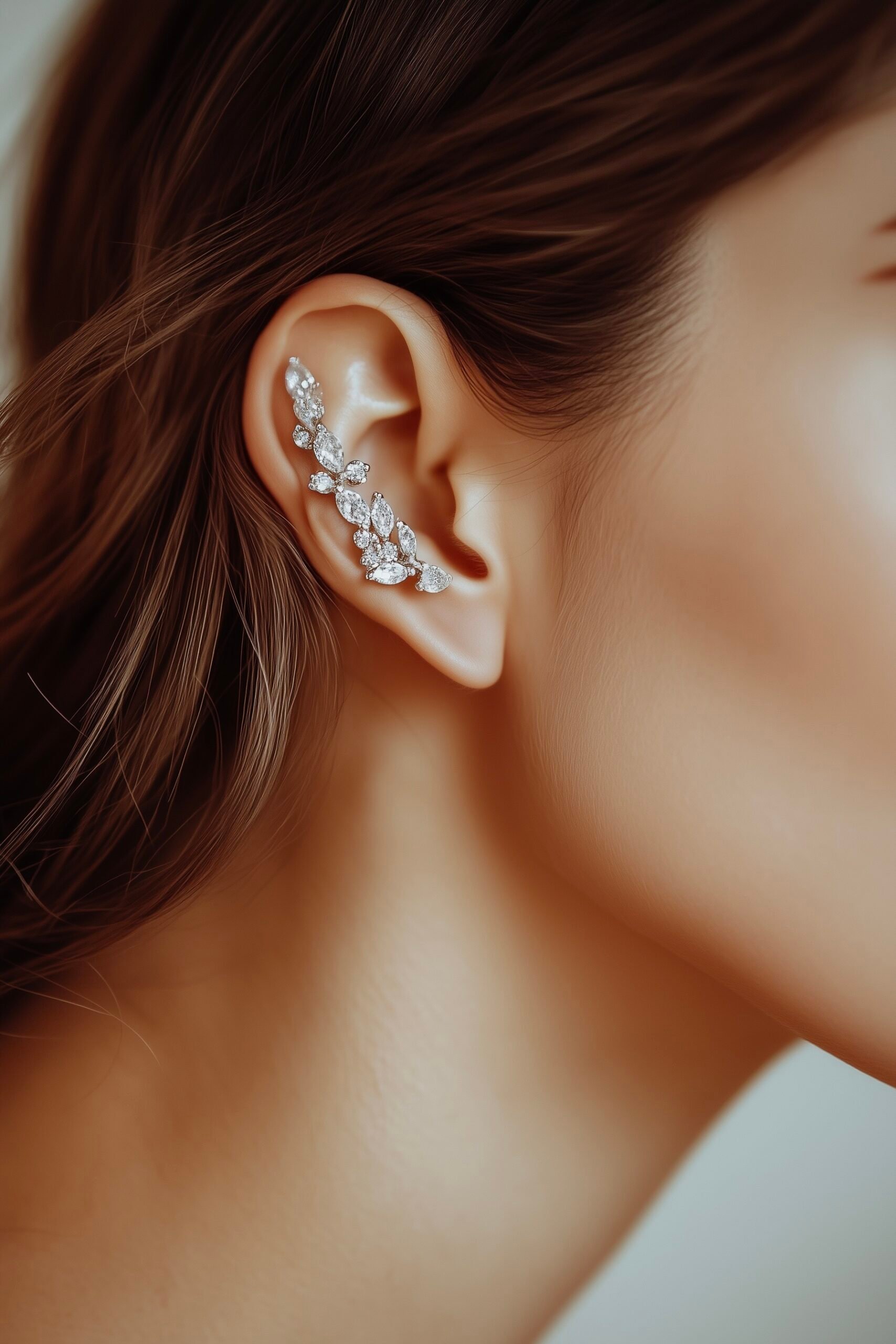 boucle d'oreille grimpante fleur argent diamant