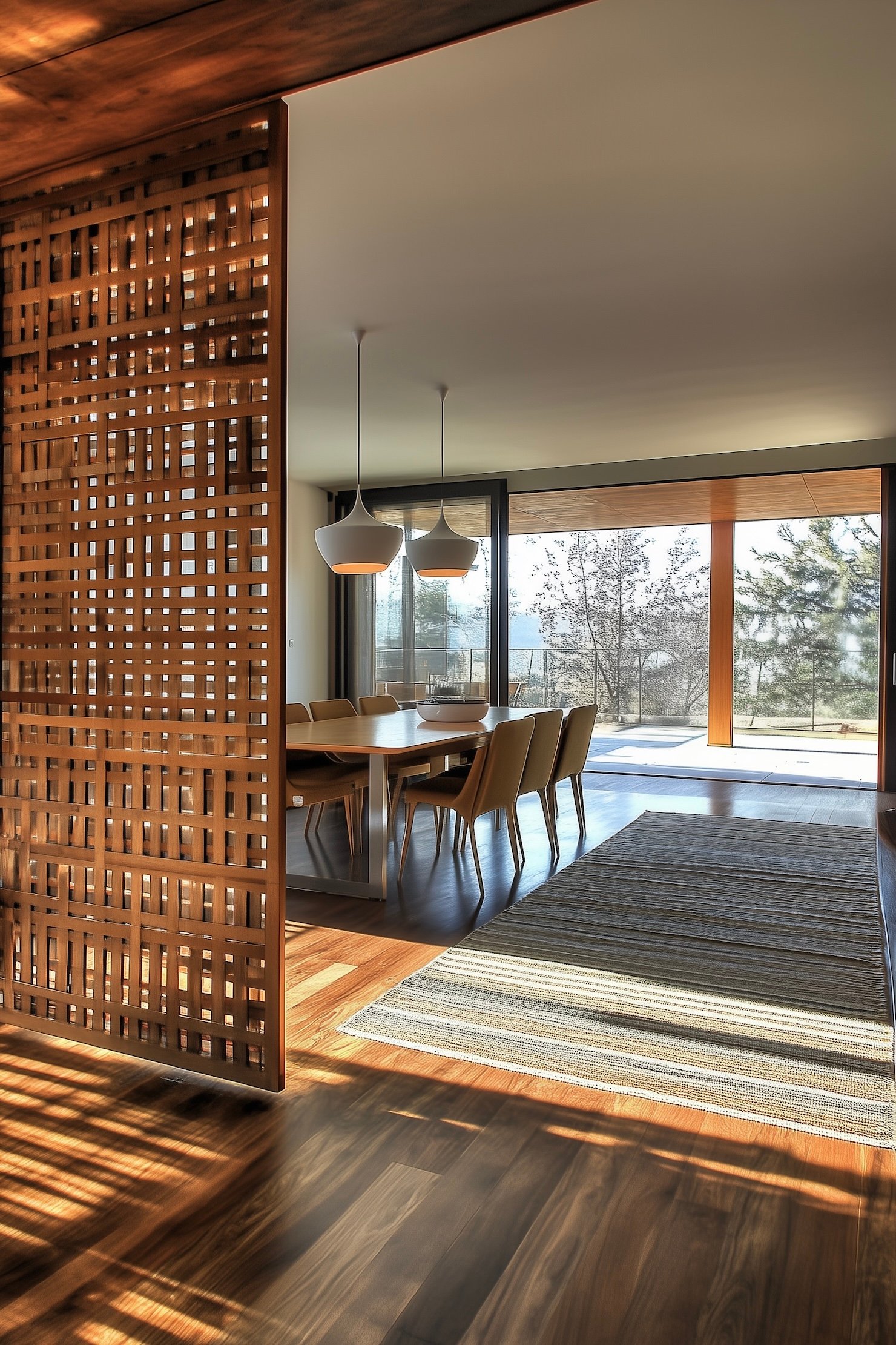 cloison amovible coulissante bambou quadrillage massif