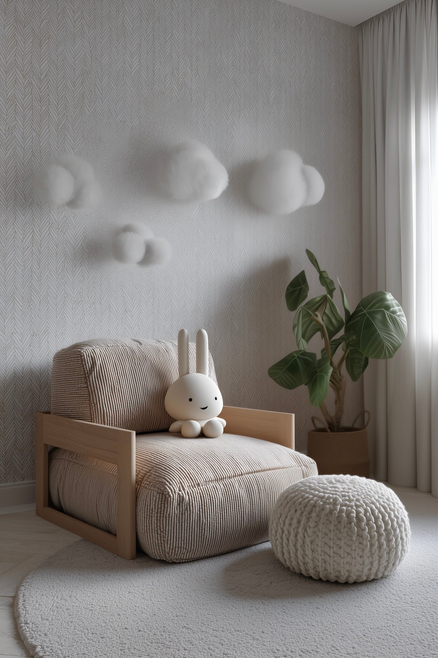 coin lecture cosy chambre bébé fauteuil velours côtelé