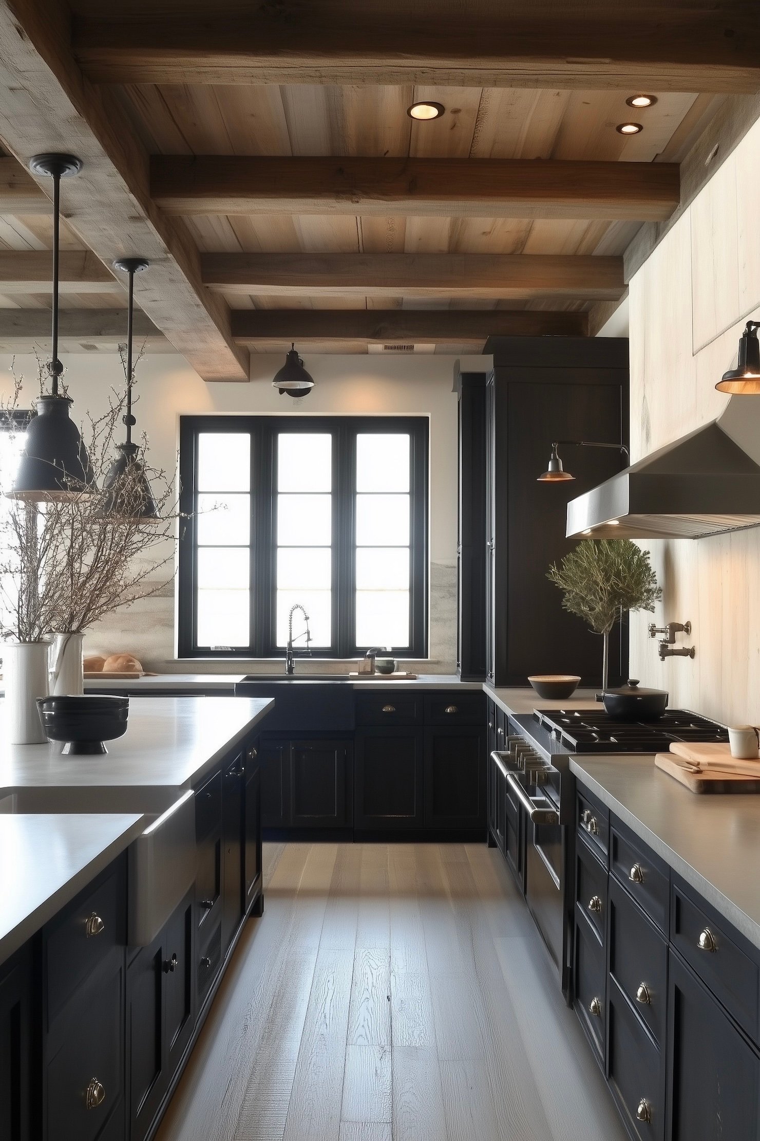 cuisine grise maison campagne en L