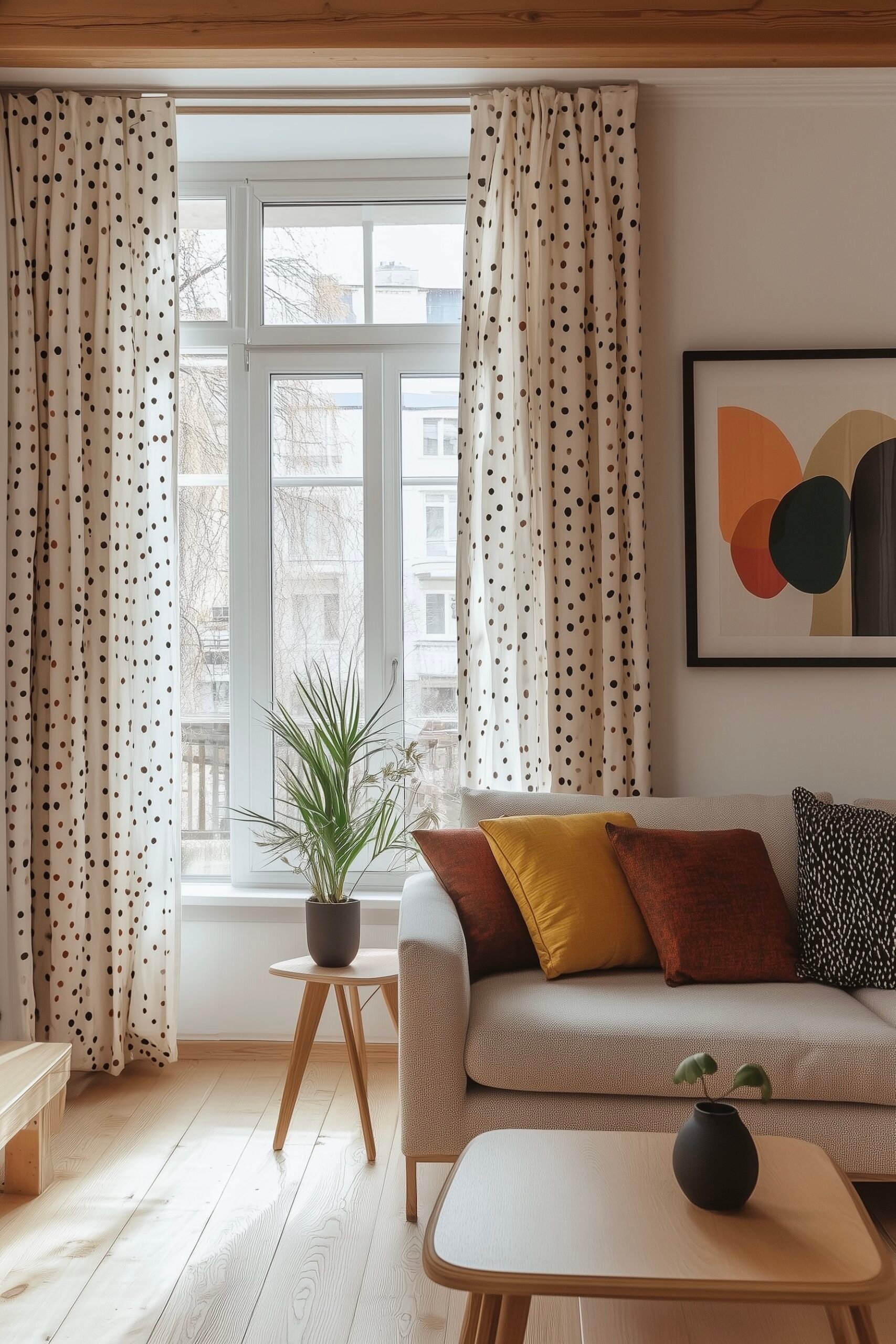 déco broderie moderne rideaux petits pois