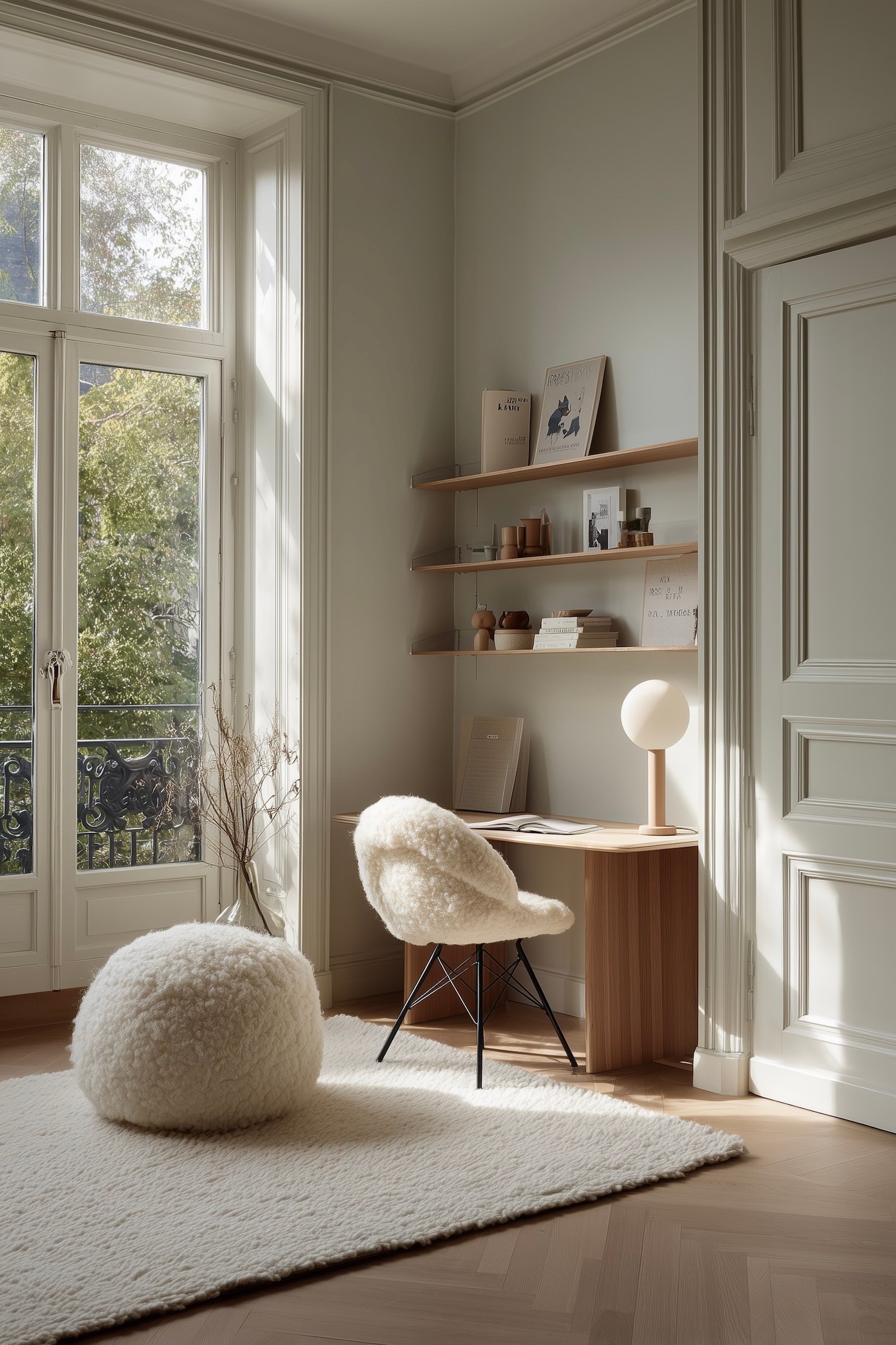 petit espace bureau chambre suspendu étagère étroit