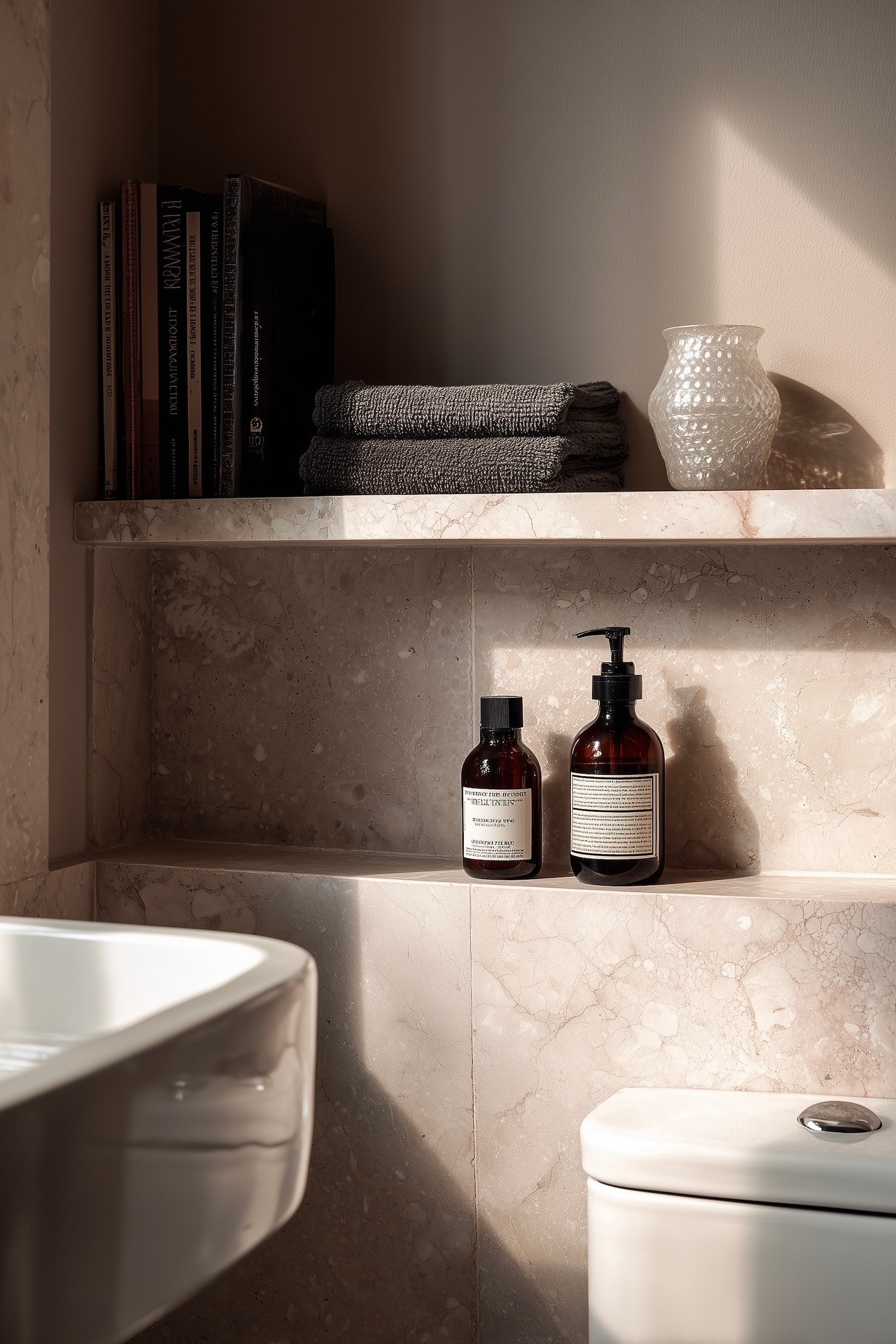 rénovation appartement haussmannien wc séparé marbre rose