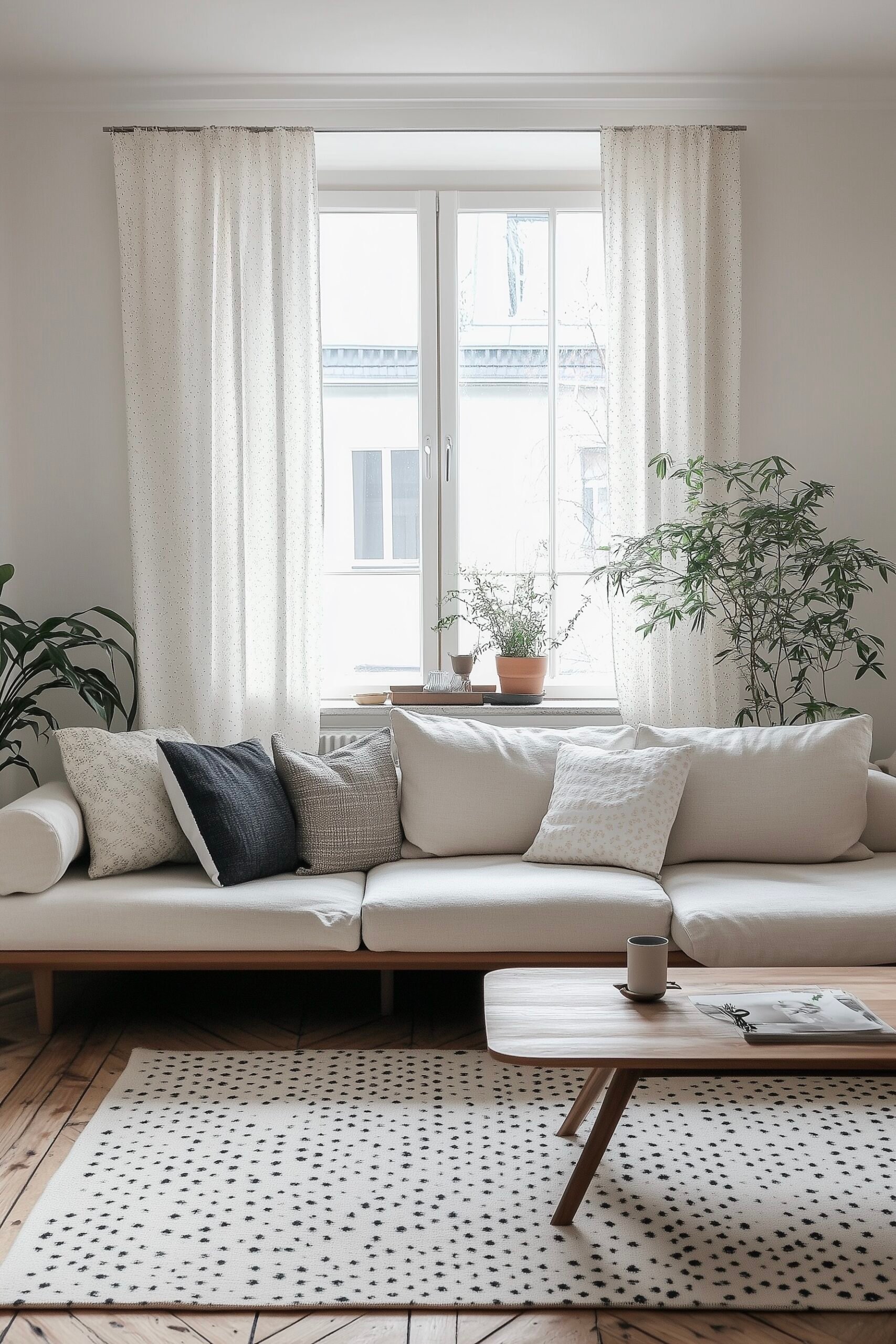 salon déco noir blanc canapé mid-century modern