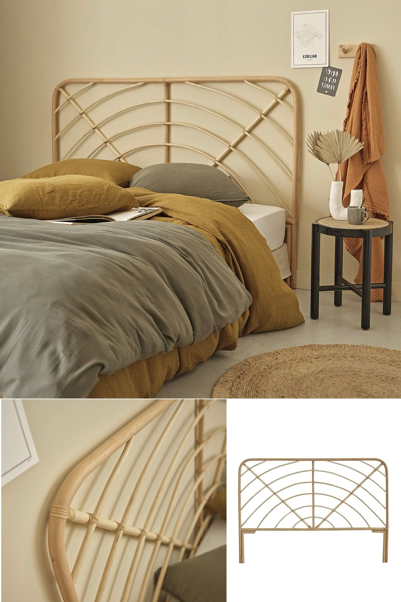 tête de lit rotin chambre bohème japandi