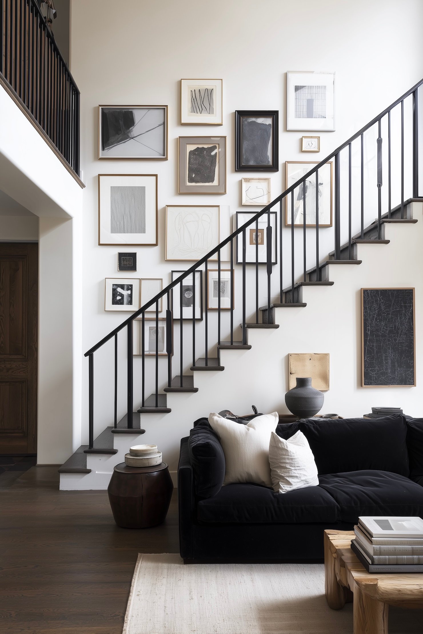 cage d'escalier décoration effet galerie art