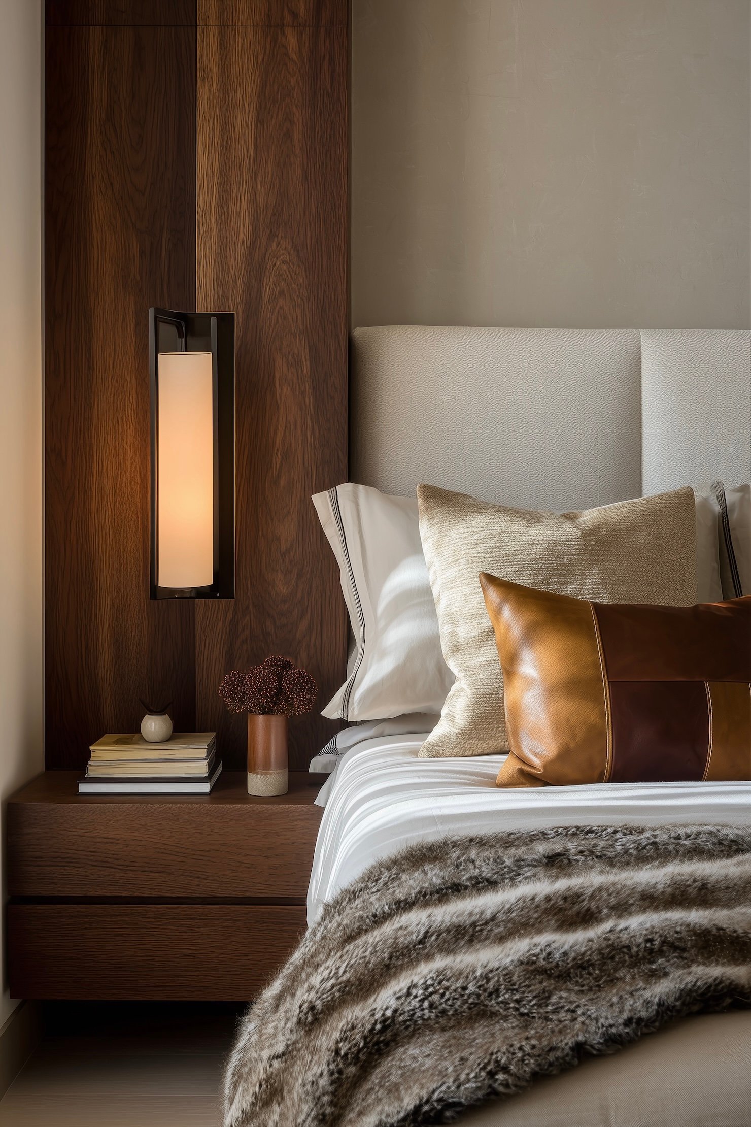 chambre bois lin cuir décoration chic