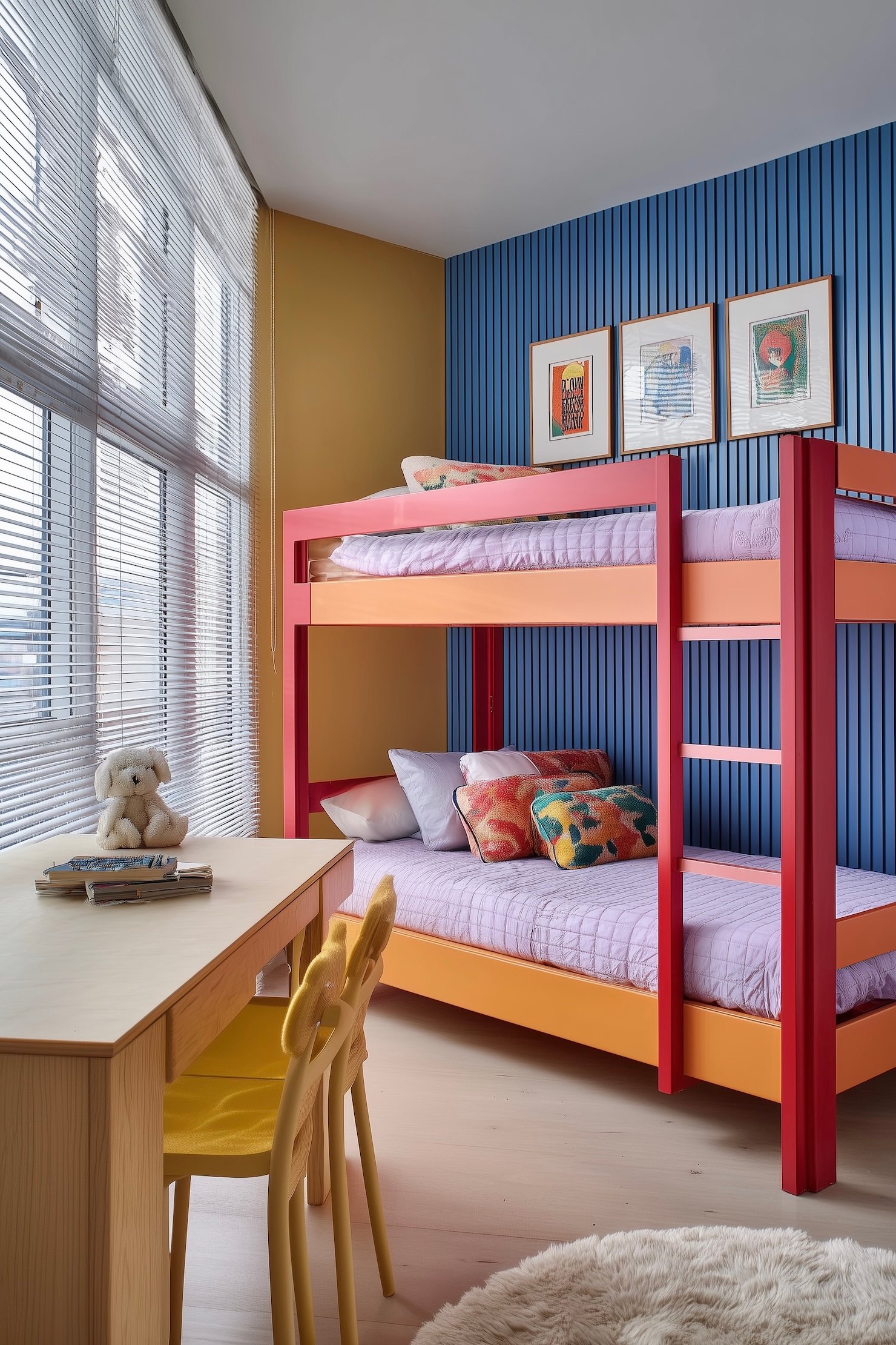 chambre enfant coloré lit superposé rouge