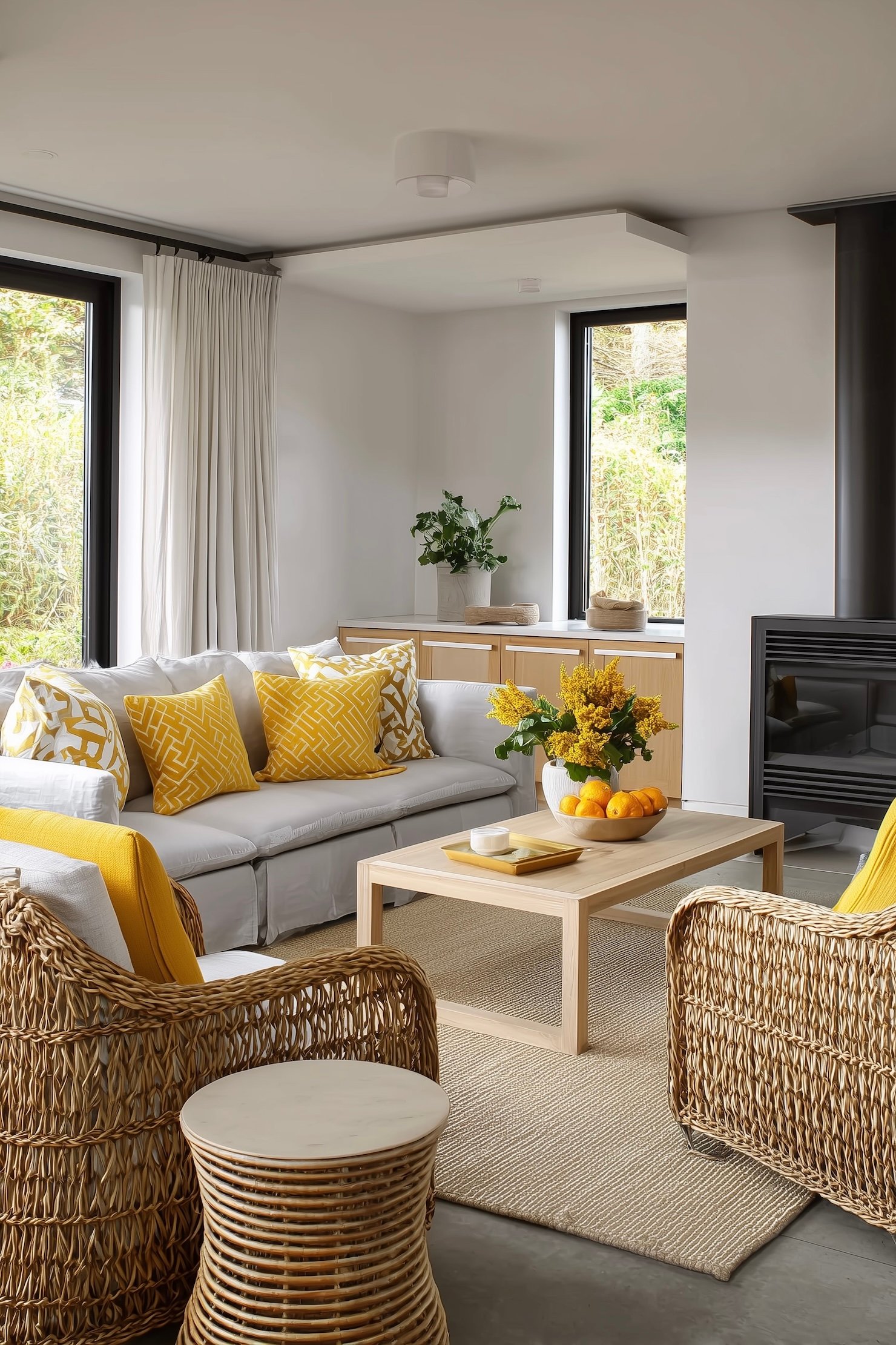 mini salon rotin meuble jaune moutarde