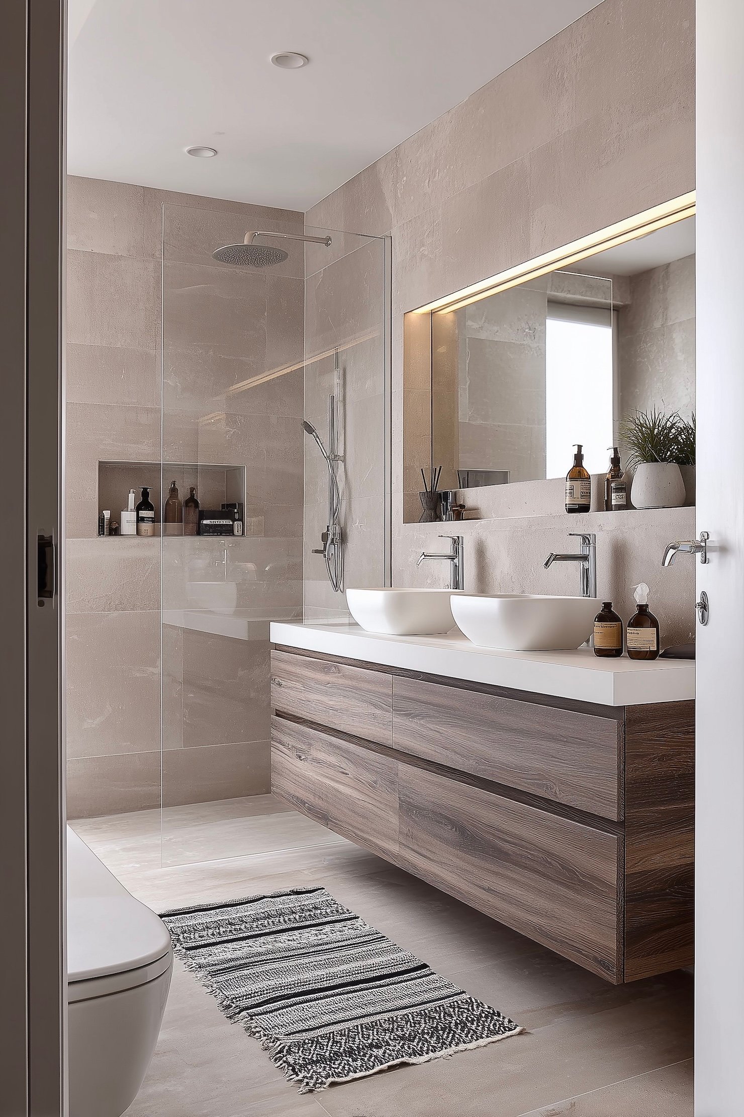 salle de douche carrelage taupe effet pierre