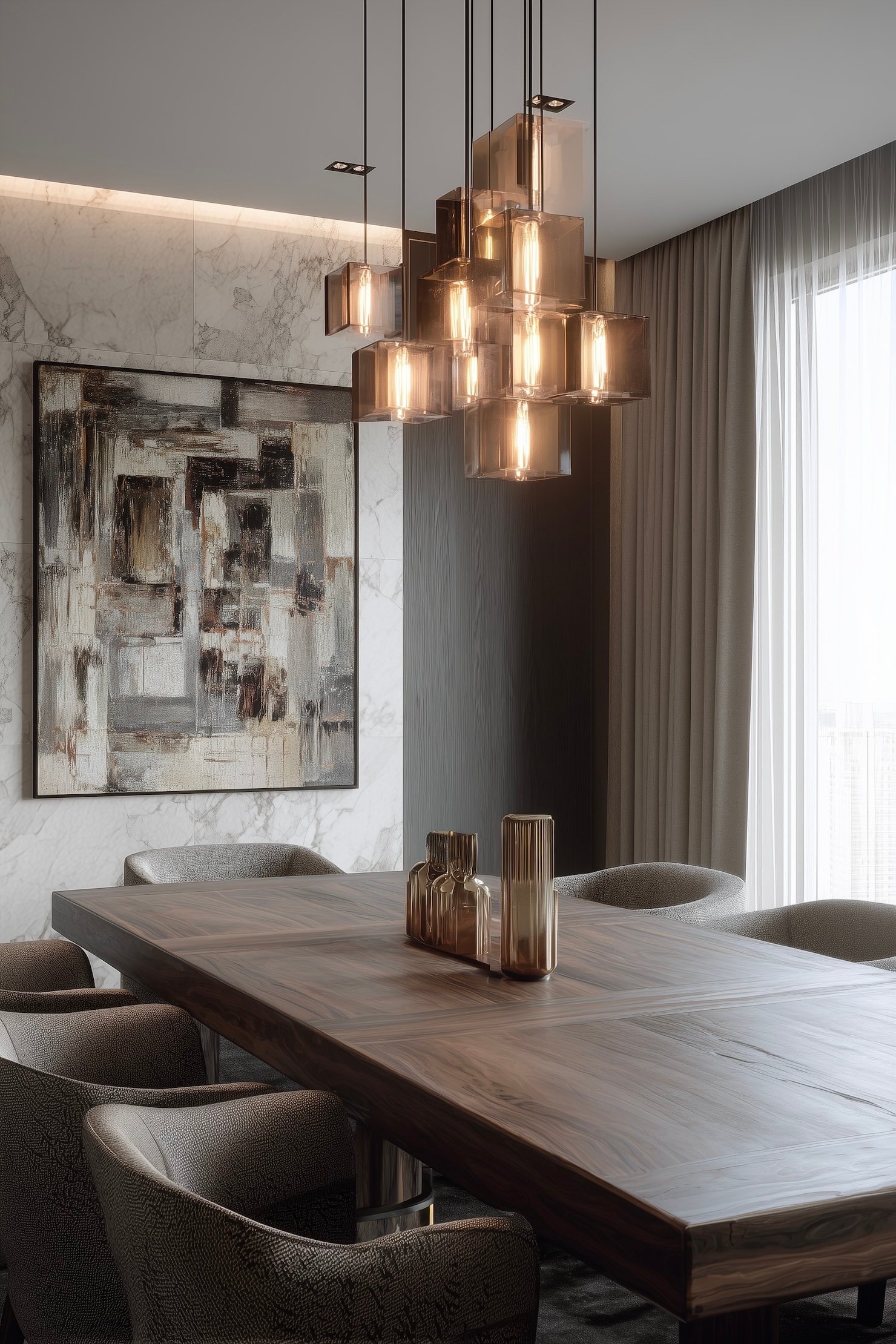 suspension verre fumé cubes salle à manger