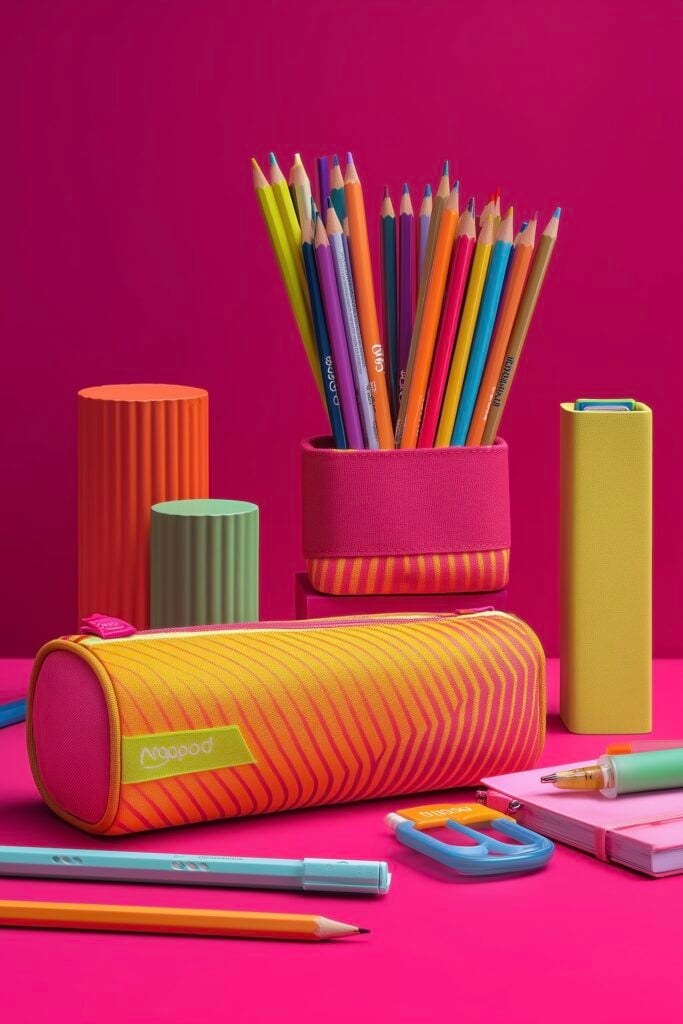 trousse école dégradé tie dye rose fluo néon