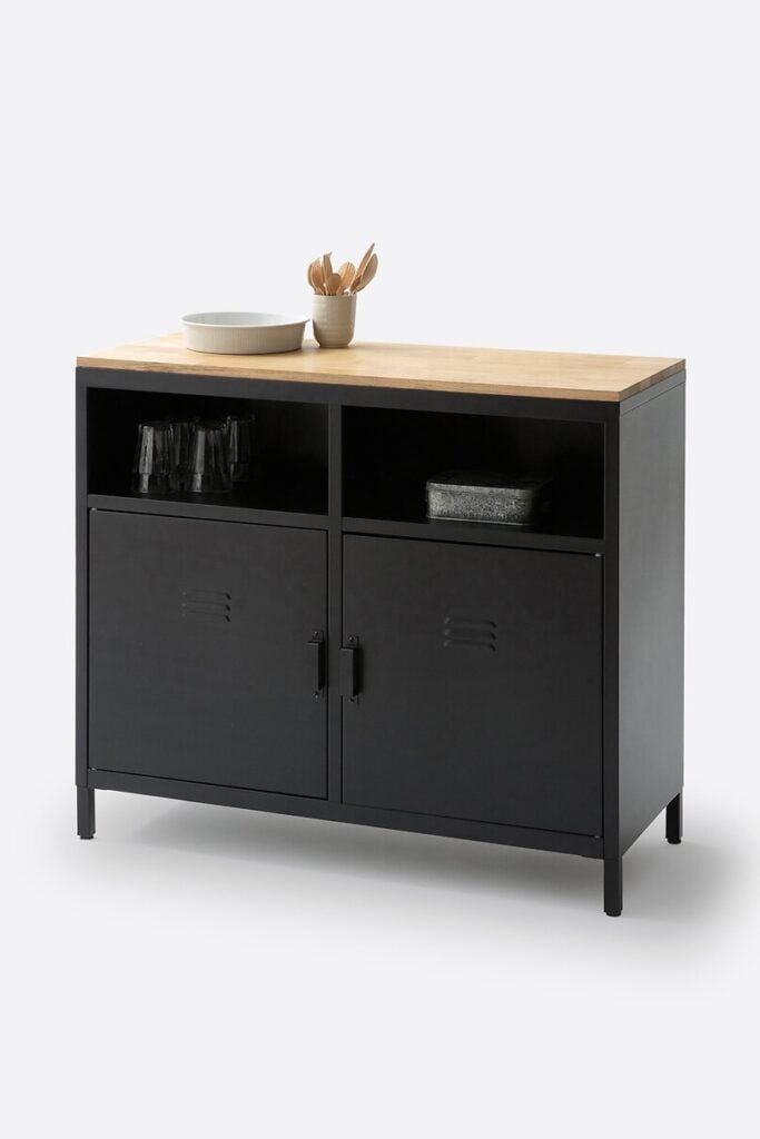 vaisselier cuisine métal noir bois