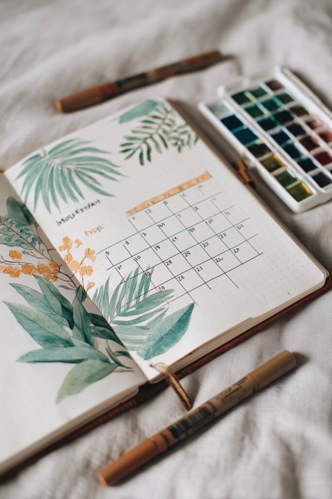 calendrier bullet journal thème plage jungle