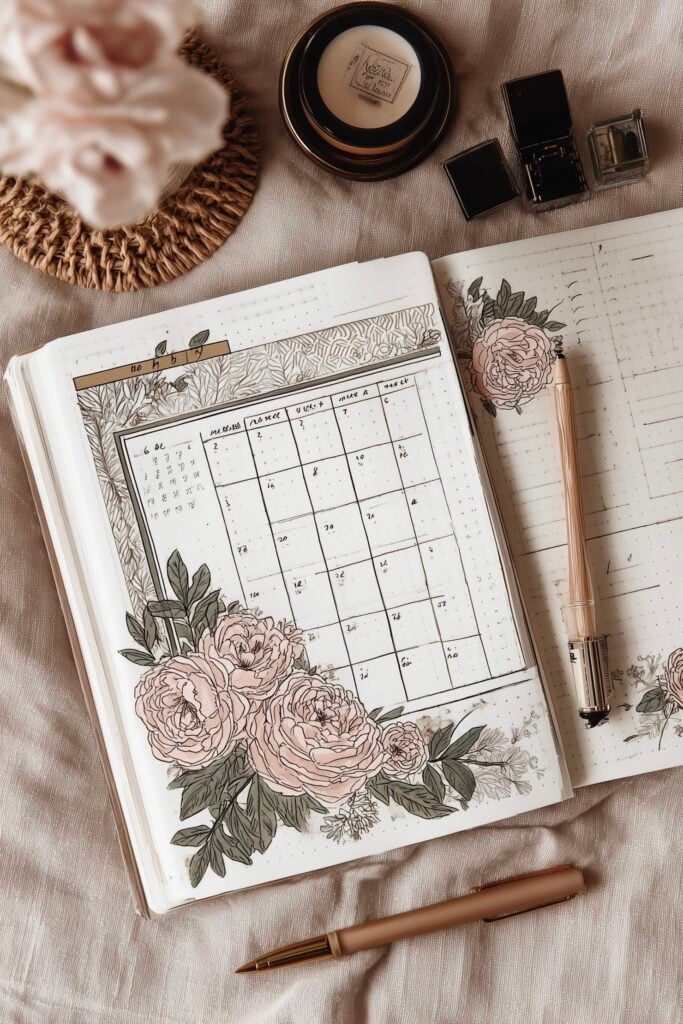 dessin floral bullet journal mensuel idées créatives
