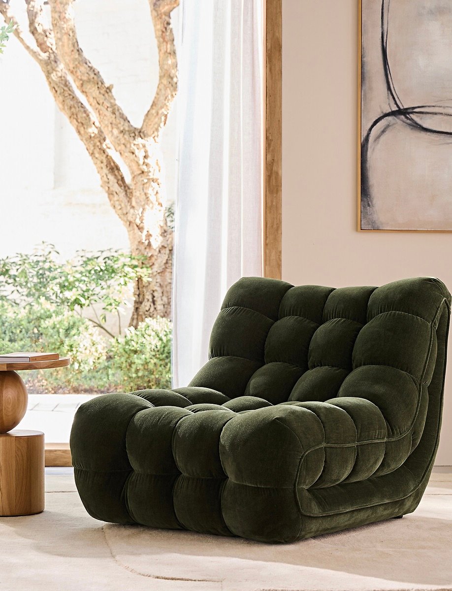 fauteuil chauffeuse velours vert côtelé fauteuil confortable