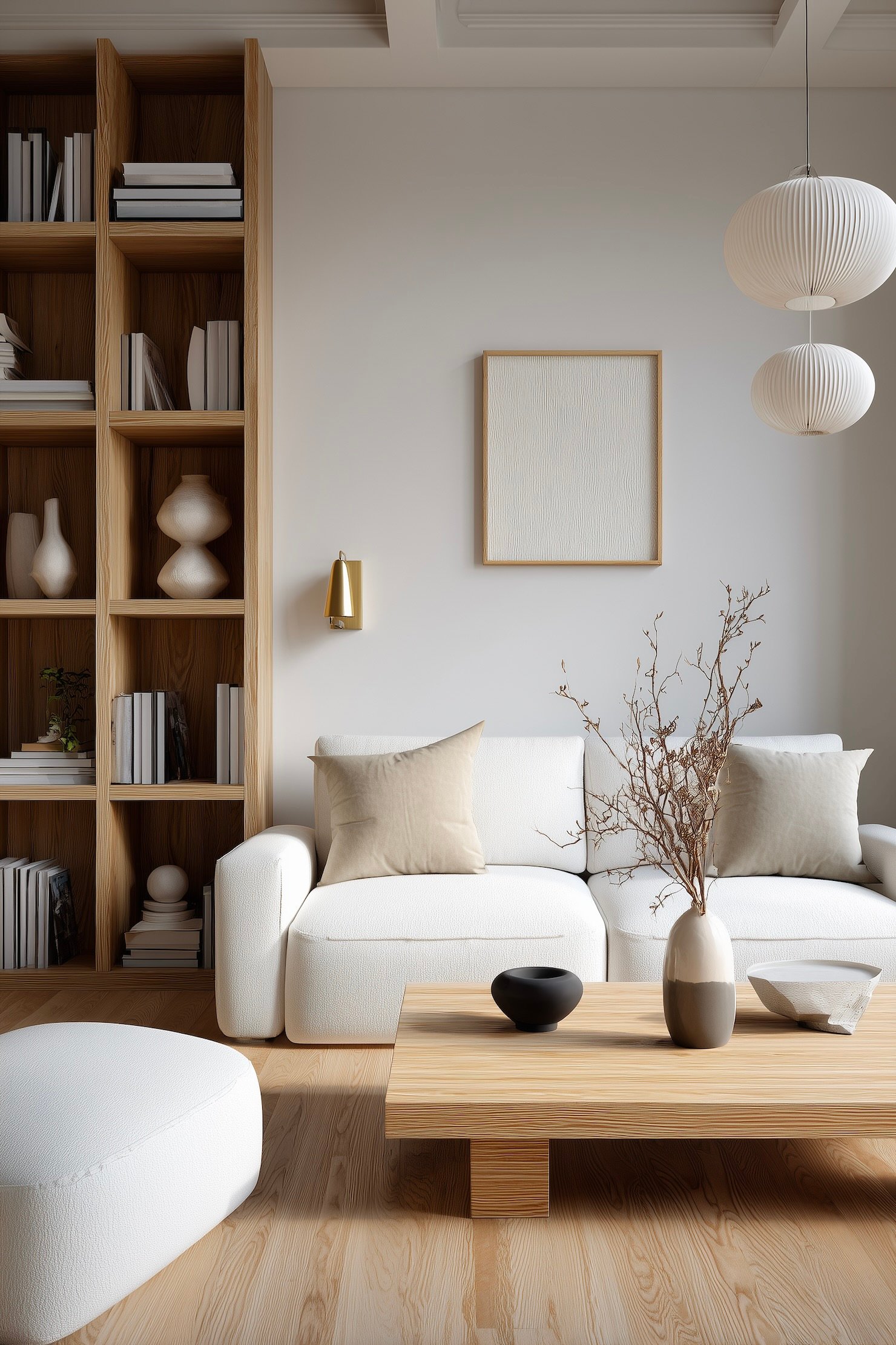 salon bibliothèque plafond bibelots cases