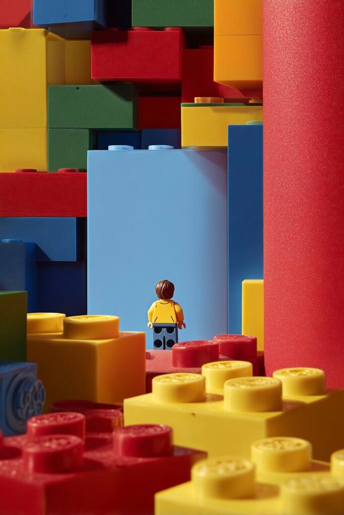 set design lego briques personnage géantes