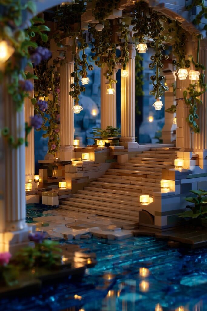 set lego maison patio lumière construction