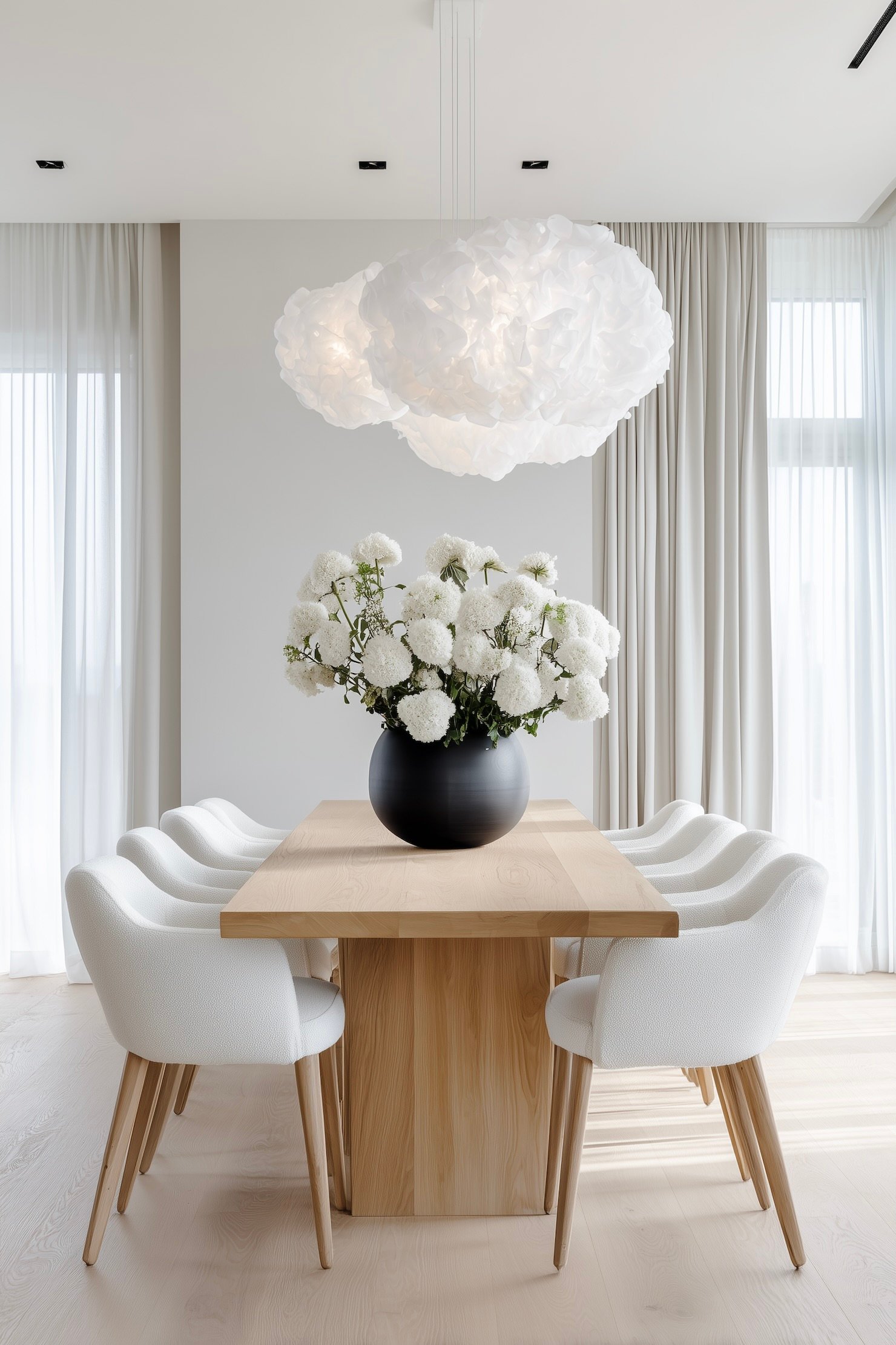 suspension effet nuage au-dessus table repas