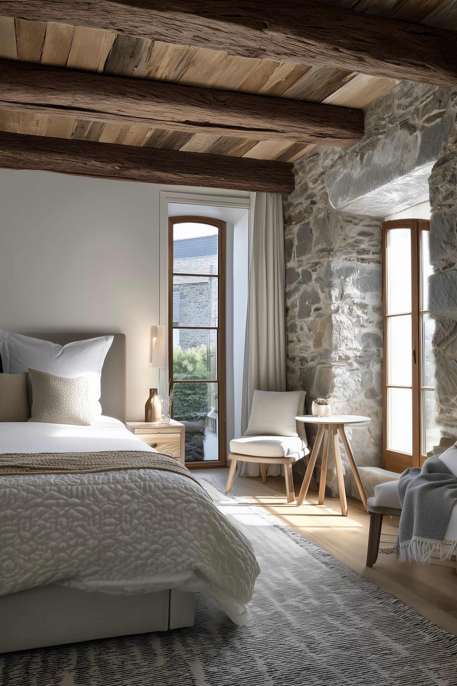 villa rénovée en Bretagne poutres pierre