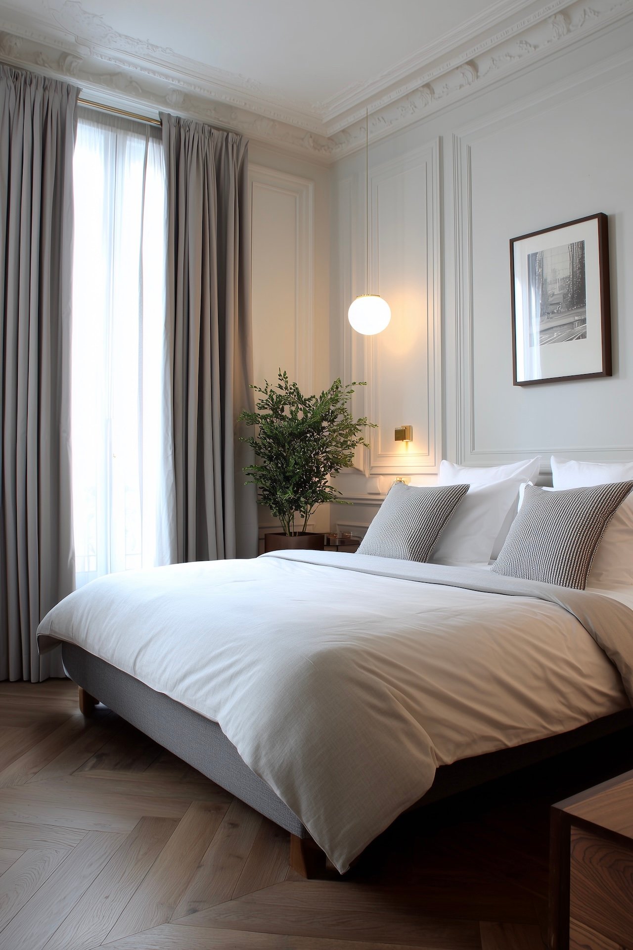 chambre confortable et fonctionnelle forme carrée lit king