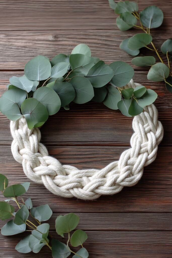 couronne déco naturelle en macramé et eucalyptus