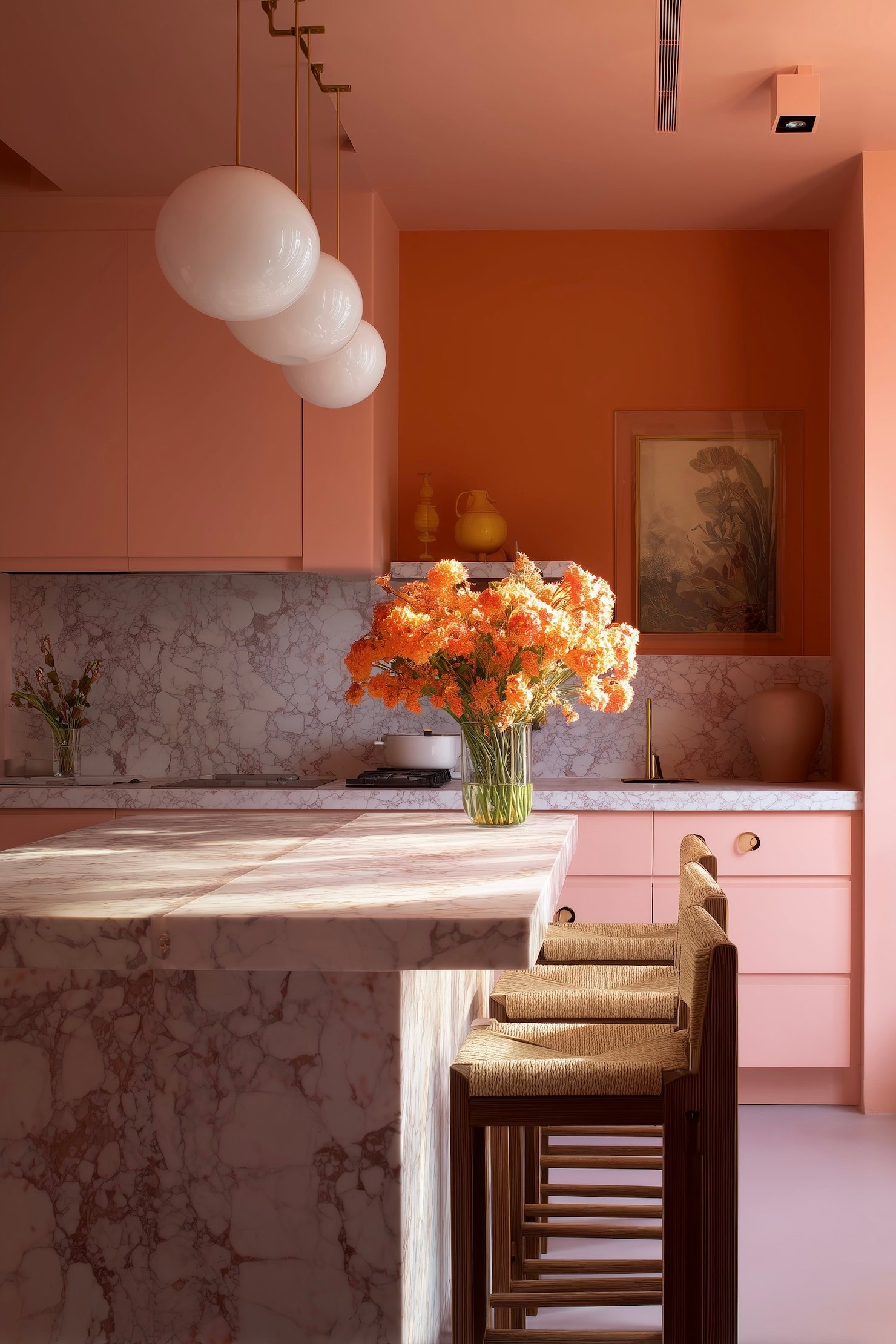 cuisine rose orange corail blush