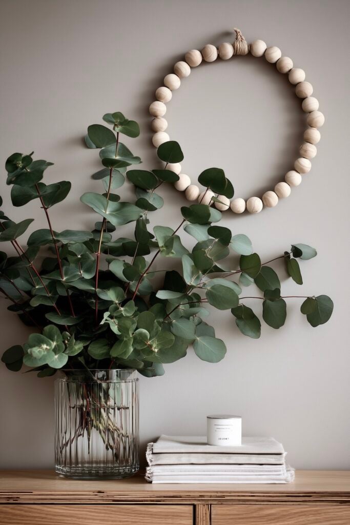 décoration murale bois et eucalyptus style minimaliste