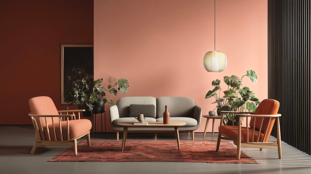 décoration salon rose orange - blog déco scandinave