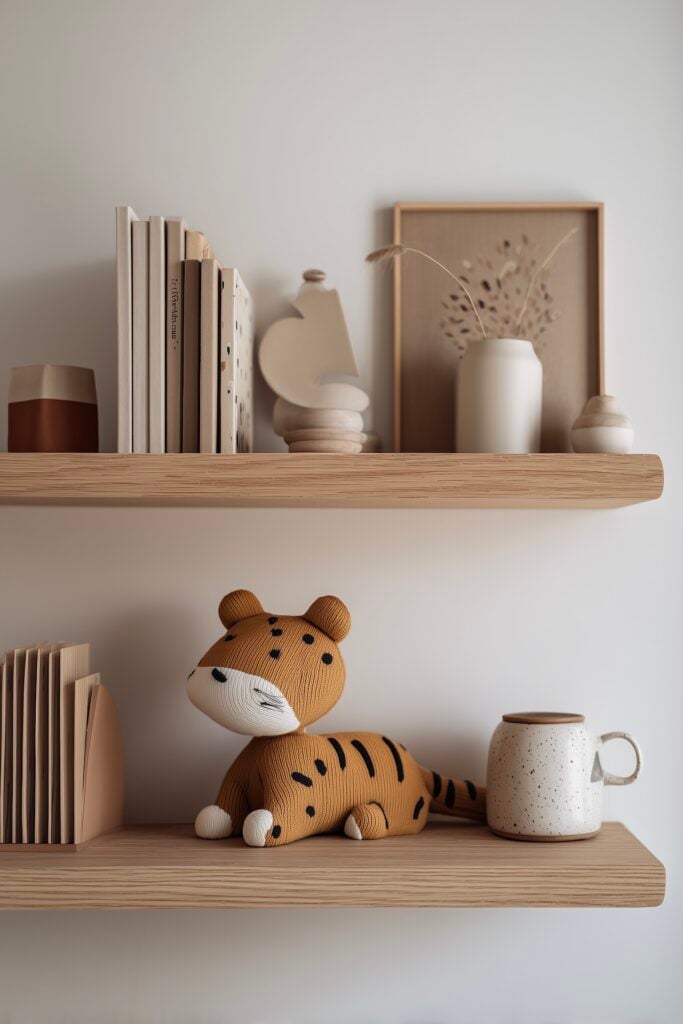 chambre enfant mur étagère bois chêne massif