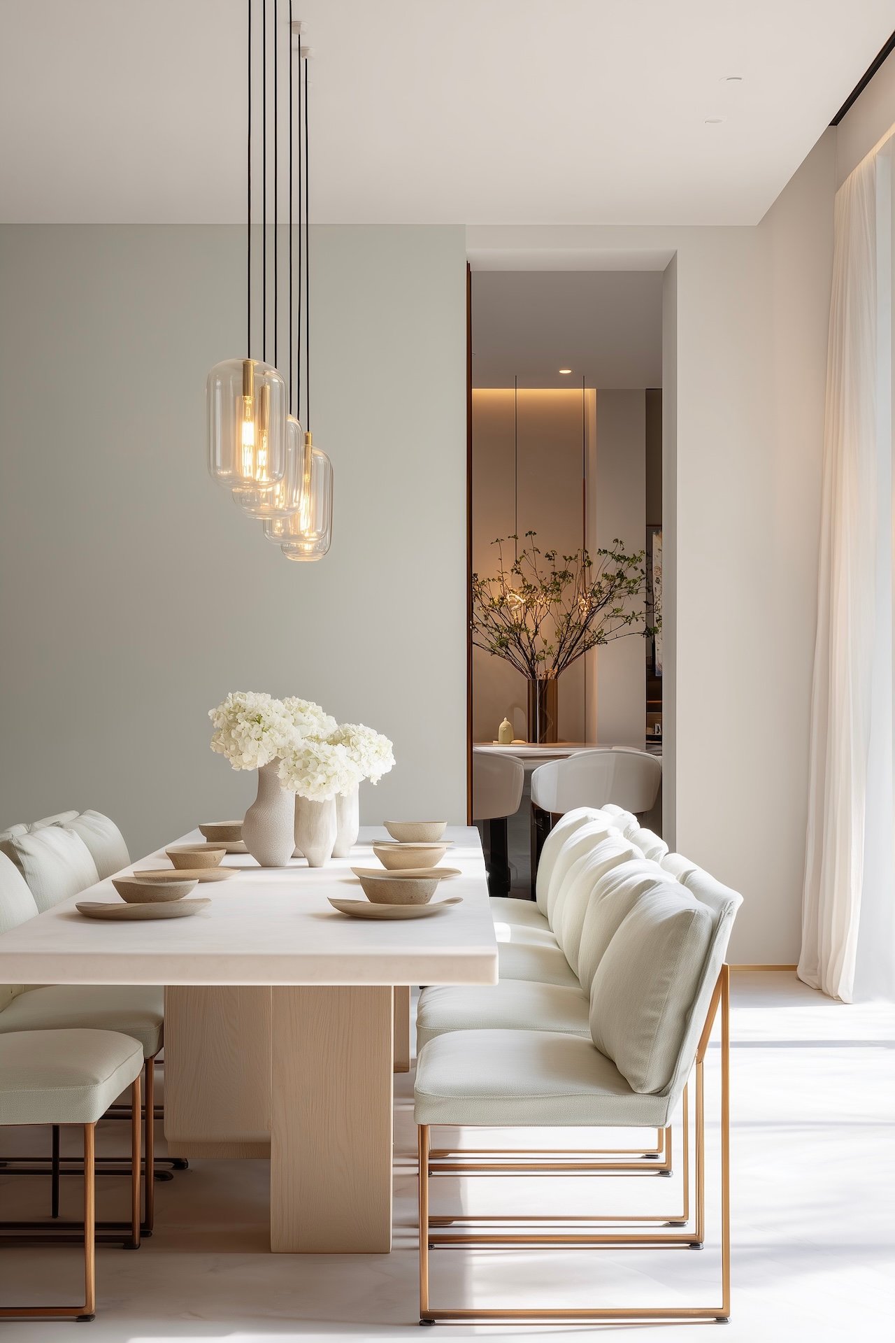 salle à manger chic nuances beige néo-classique décoration