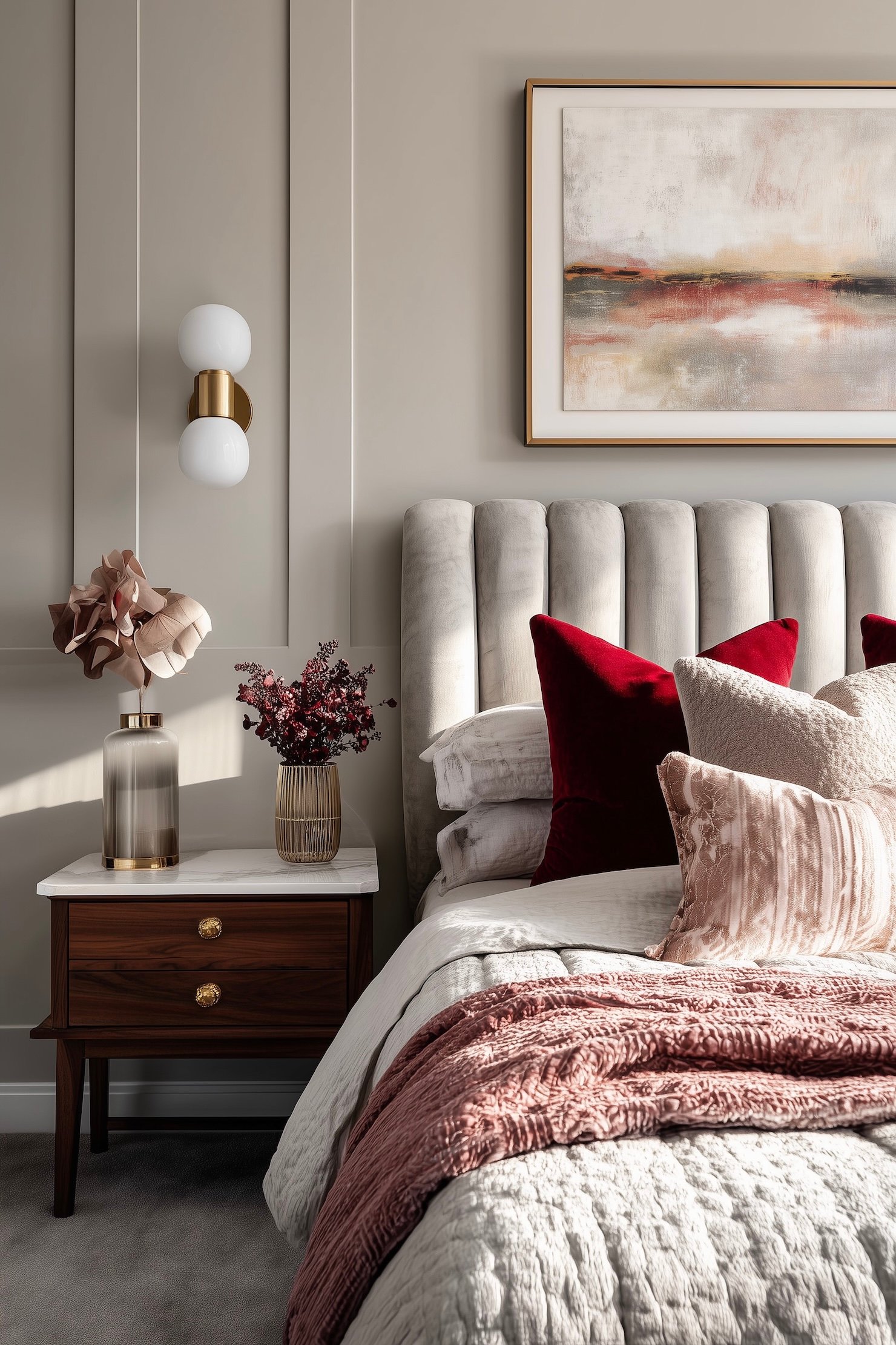 appartement moderne chaleureux chambre féminine rose grise