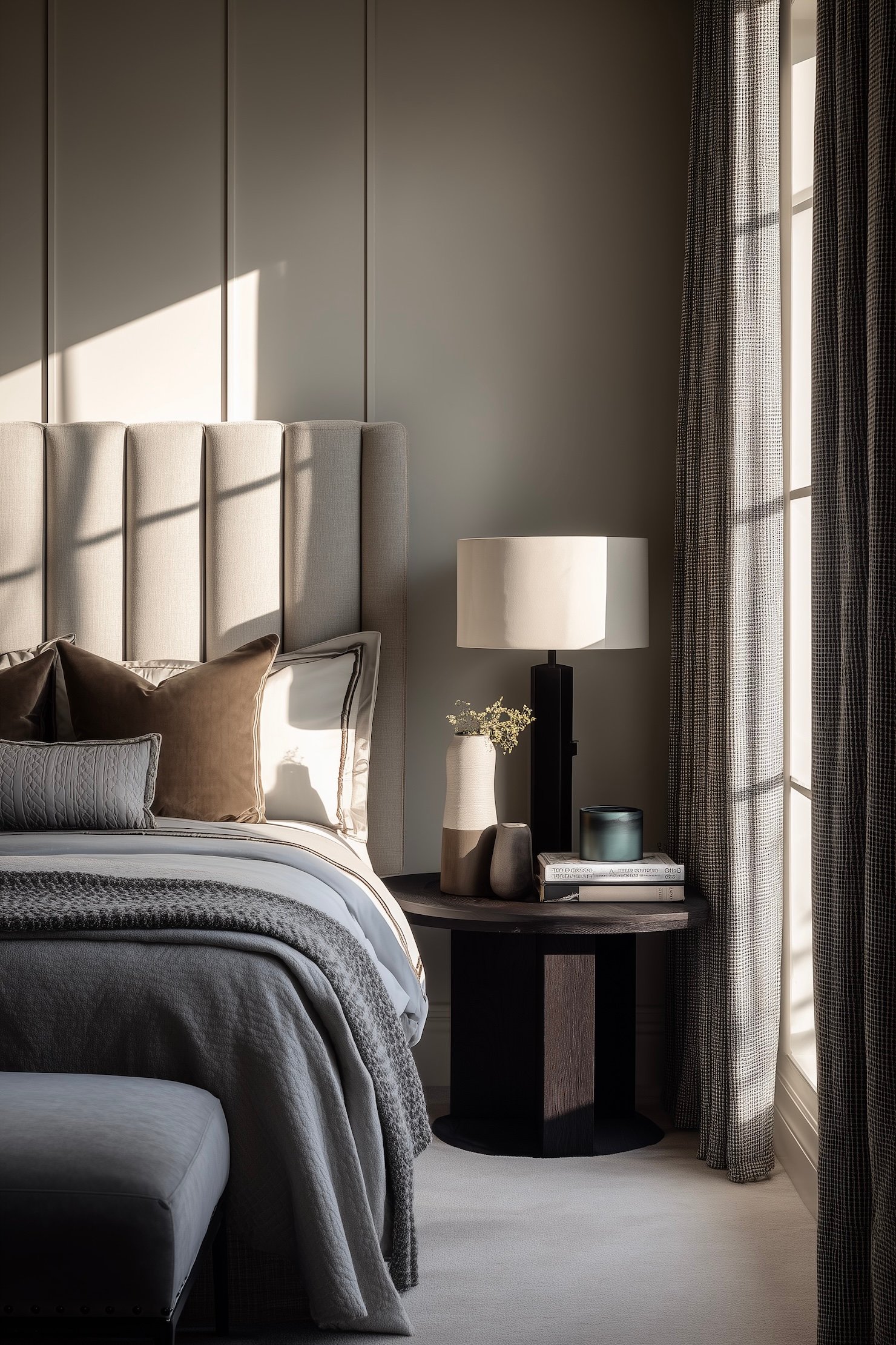 chambre façon hotel luxe beige marron gris