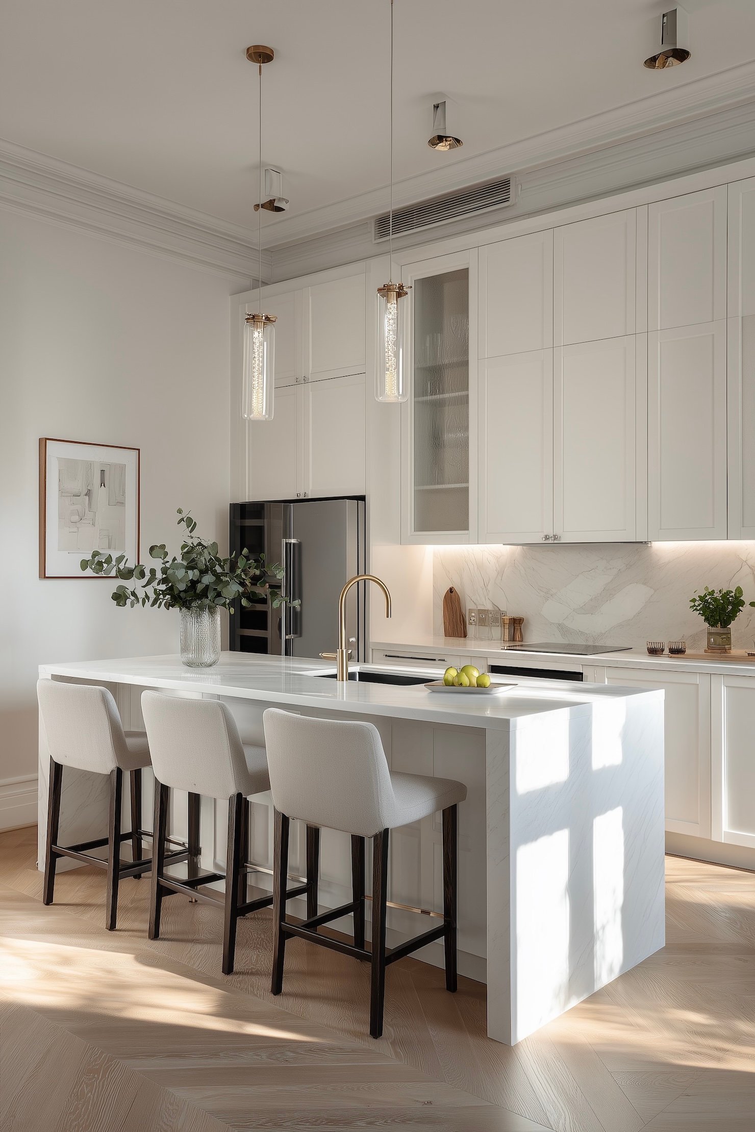 cuisine blanche laiton appartement moderne chaleureux